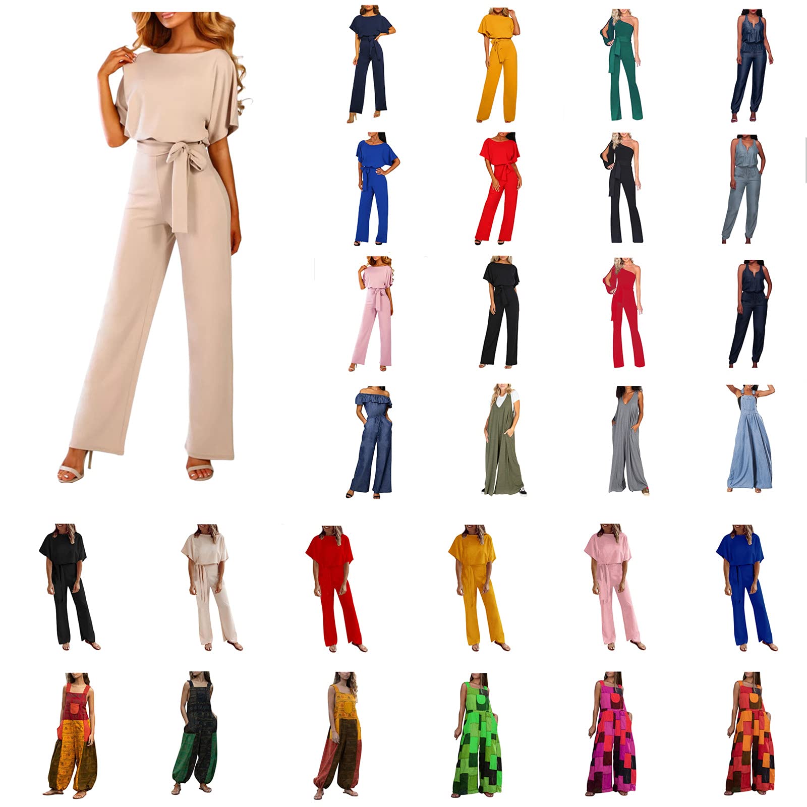 PEGONE Women's Casual Loose Long Overalls - Straight Leg Wide Leg Jumpsuit for Club Wear & Party Outfits | Perfect for Night Out, Music Festivals and Casual Street Style