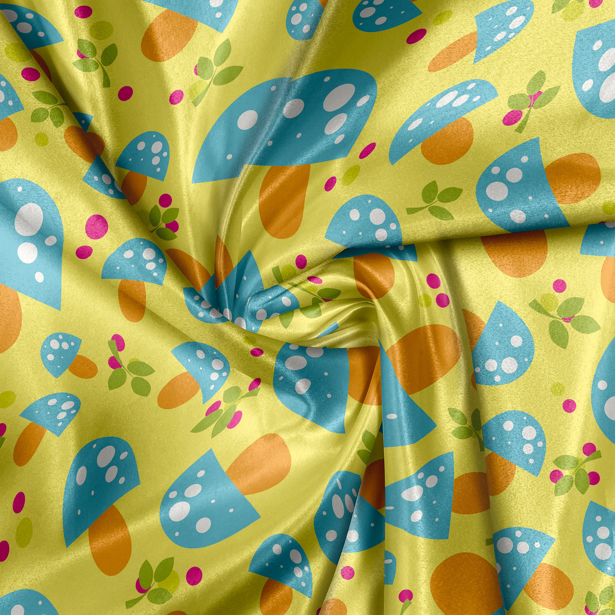 Ambesonne Mushroom Fabric - Woodland Cartoon Blue Mushrooms on Yellow, 1 Yard for Home Decor & Crafts