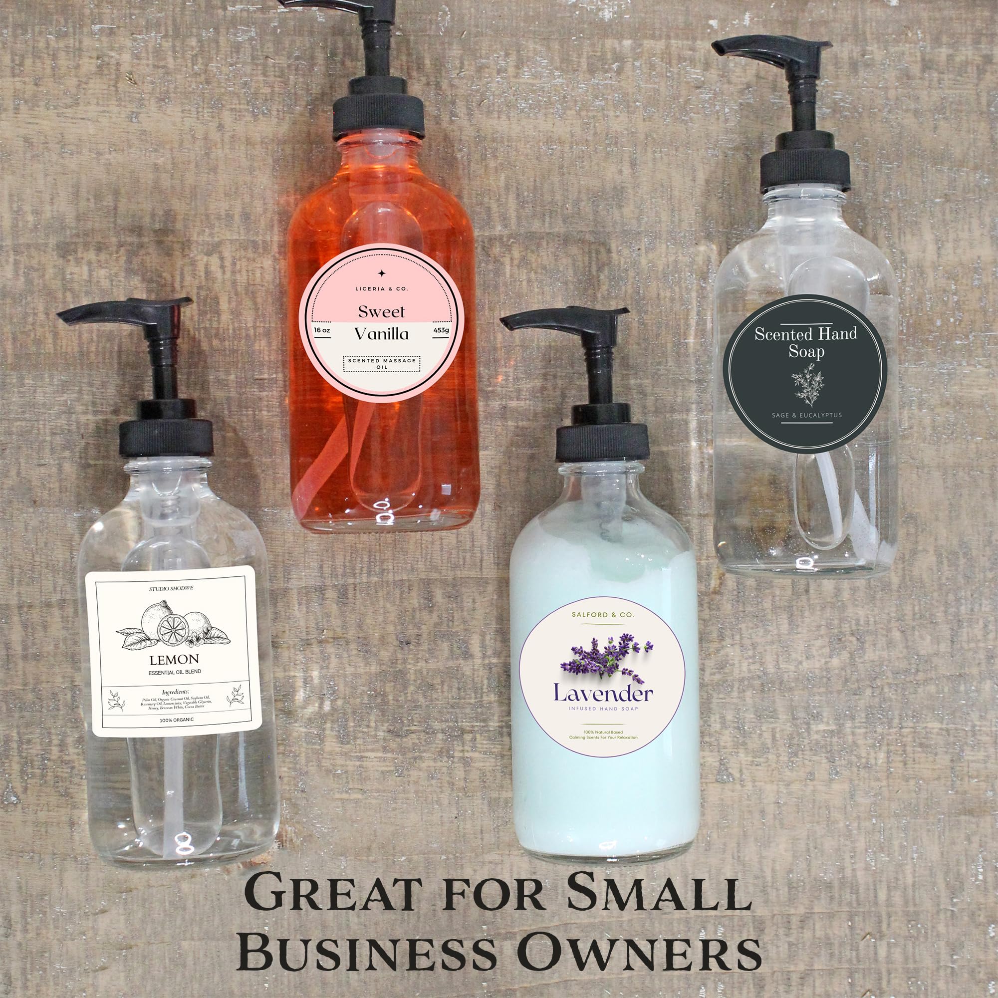 Premium 8oz Clear Glass Pump Bottles (4-Pack with Black Plastic Pumps) - Essential Oil Dispensers, Lotion Containers, Soap Bottles for Bathroom, Kitchen & Home Decor | Durable Leak-Proof Design