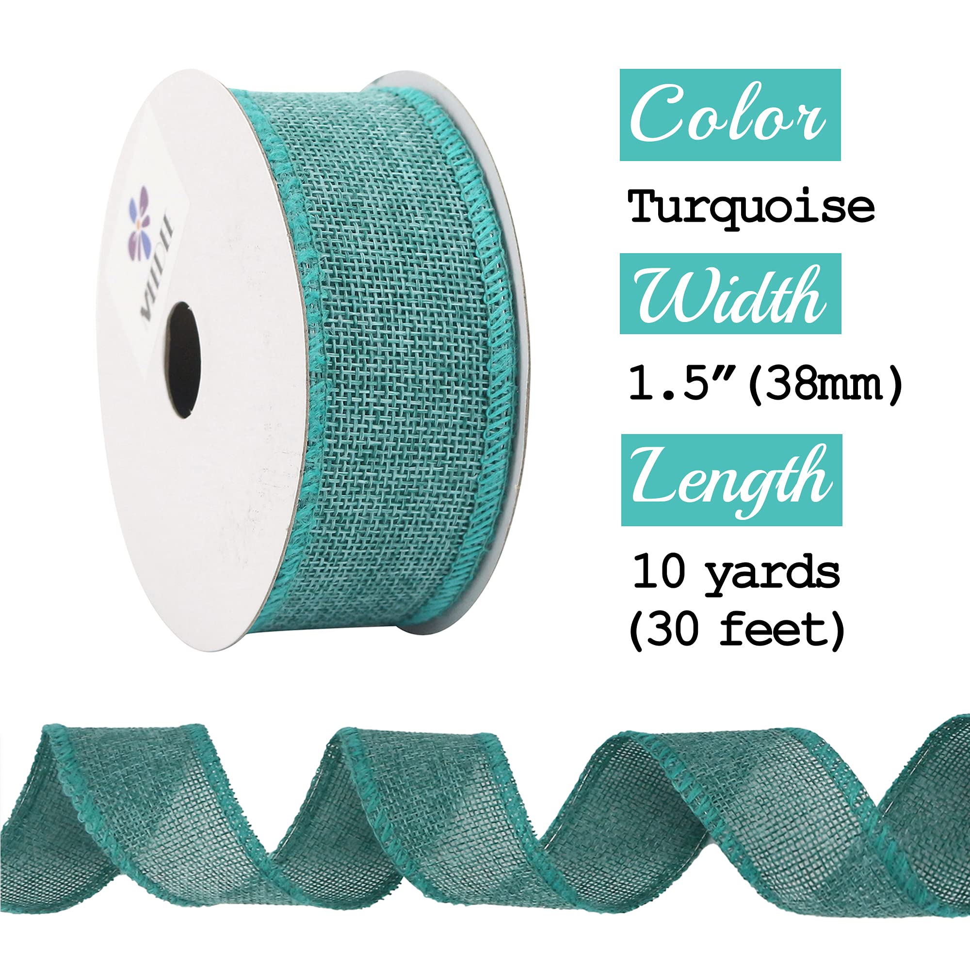 Teal Wired Burlap Ribbon - 1.5 Inch for Wreaths, Gifts & Decor