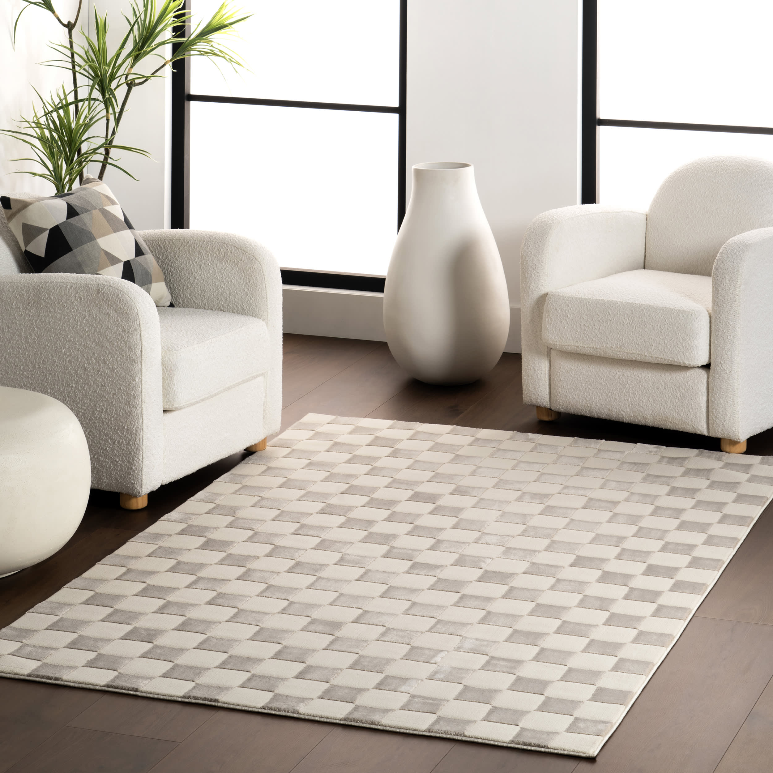 Soft Plush Textured Washable Rug - Cream | Non-Slip Living Room Bedroom Carpet for Home Decor
