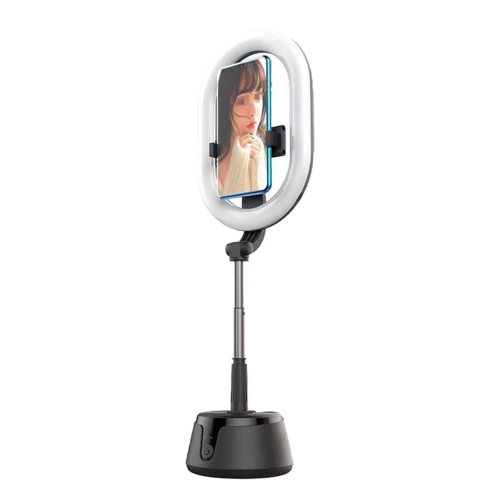 Auto-Tracking Face Mount Selfie Light with 360° Rotation & 3.6-19in Adjustable Phone Holder - Black (Perfect for Vlogging, Live Streaming & Hands-Free Video Calls)