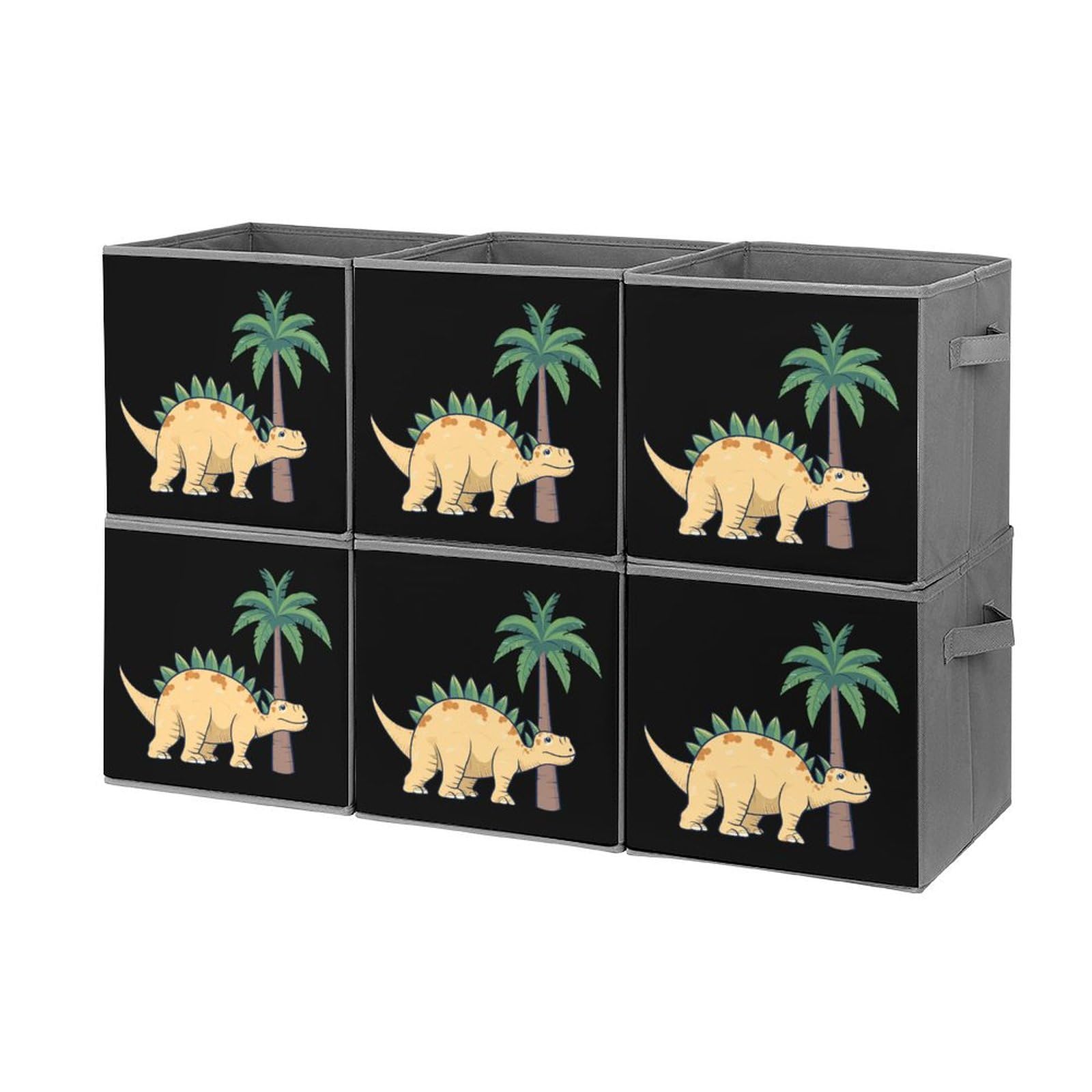 Dinosaur Foldable Storage Cubes - 6 Pack Square Organizer Bins with Handles for Kids Room, Playroom & Closet Organization | Space Saving Toy Storage Solution