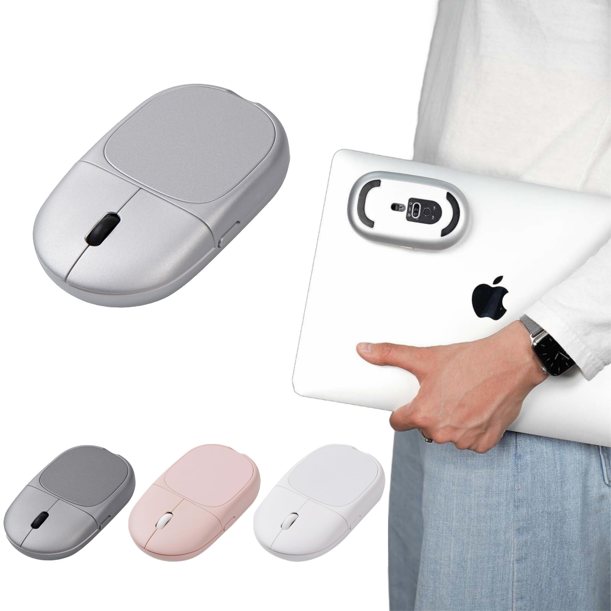 Magneto Wireless Mouse - Compact Bluetooth Mouse for MacBook, iPad, Laptop | Magnetic Attachment, Silent Clicks | Compatible with Windows, Mac, Linux, Chrome OS | Perfect for Travel, Office & Home Use (Silver)