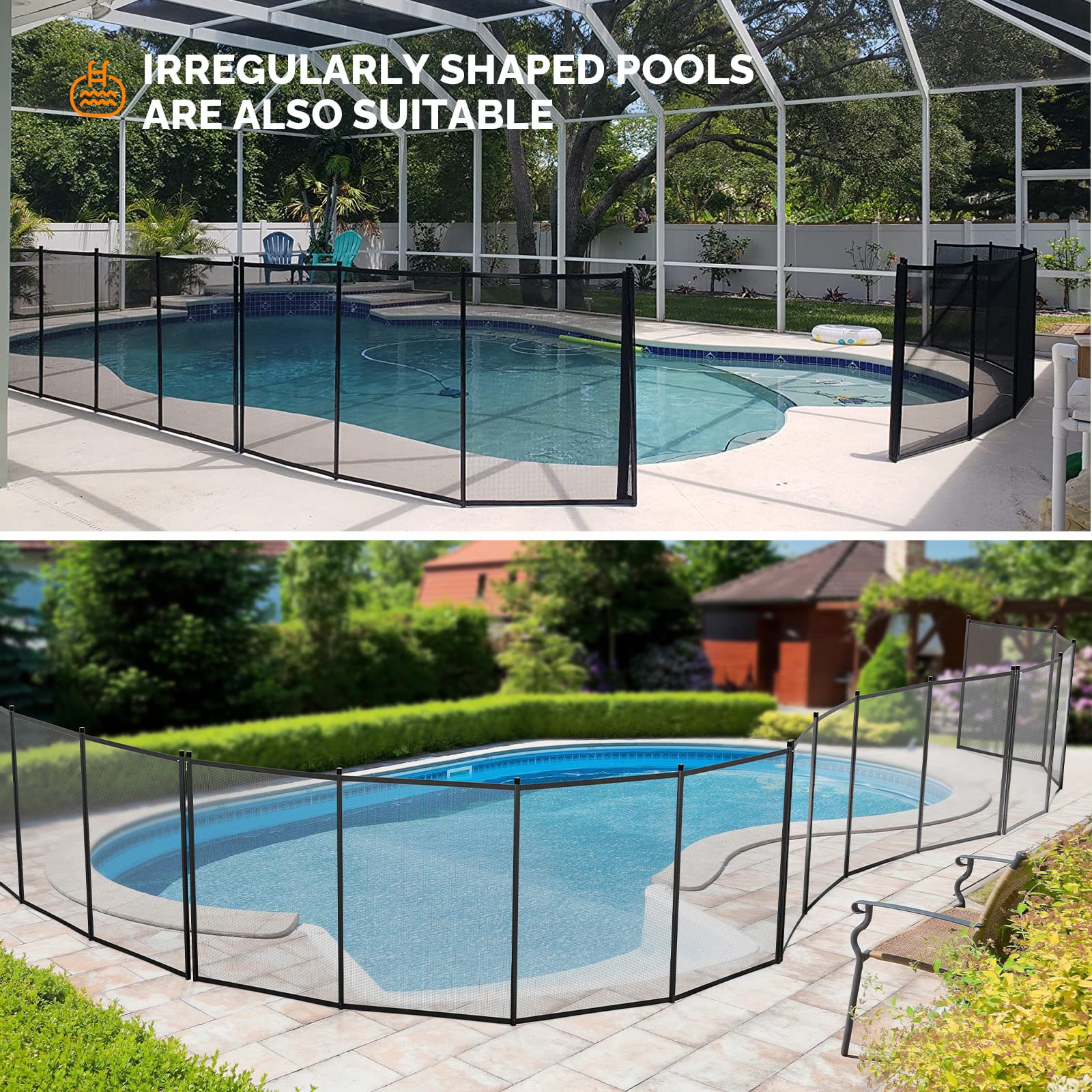 VINGLI 4Ft x 24Ft Black Swimming Pool Safety Fence - Heavy Duty Above Ground & Inground Pool Barrier for Kids & Pets - Perfect for Backyard, Deck, and Garden Protection