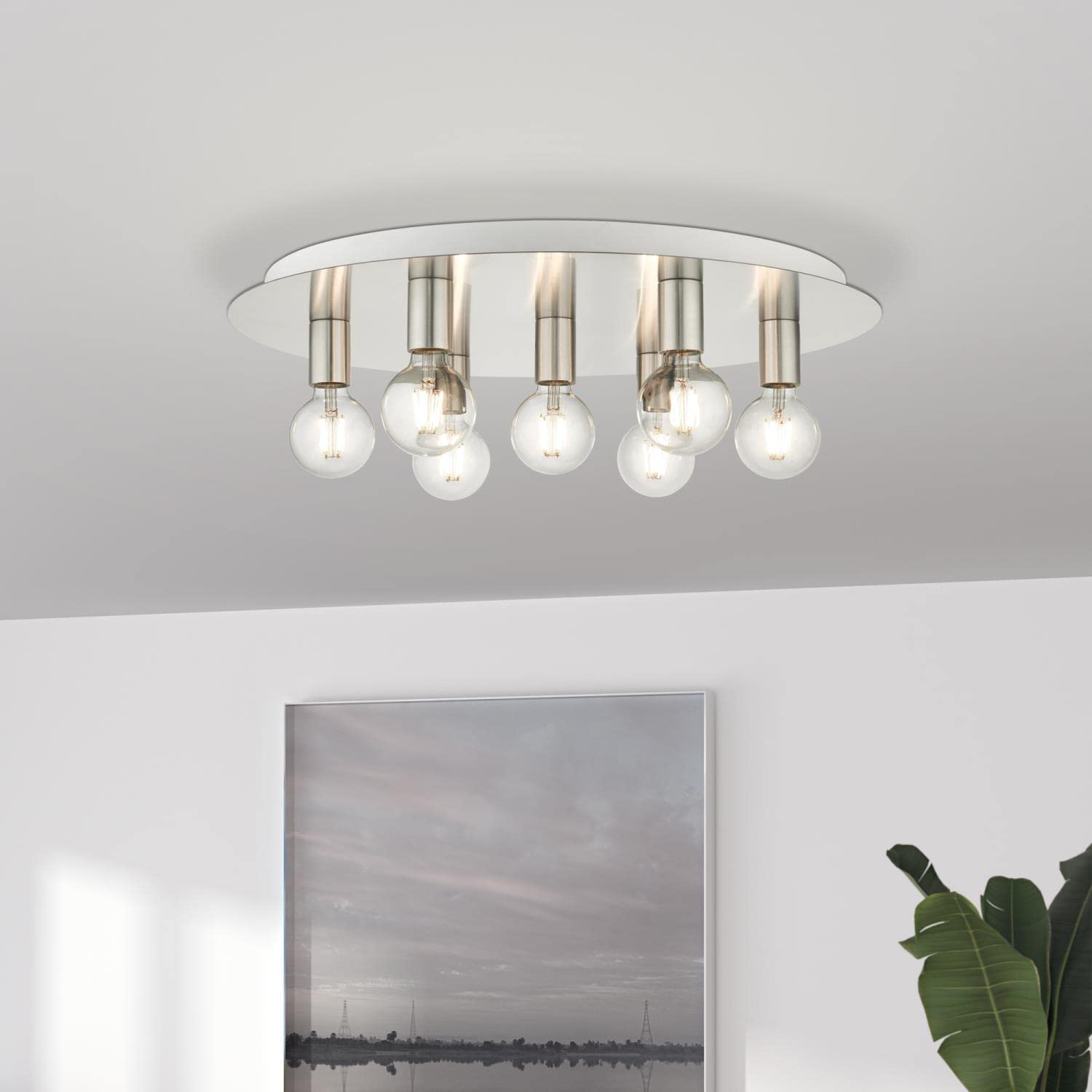 Livex Lighting Hillview 7-Light Brushed Nickel Ceiling Mount Fixture - Modern Dining Room & Bedroom Chandelier for Home Decor