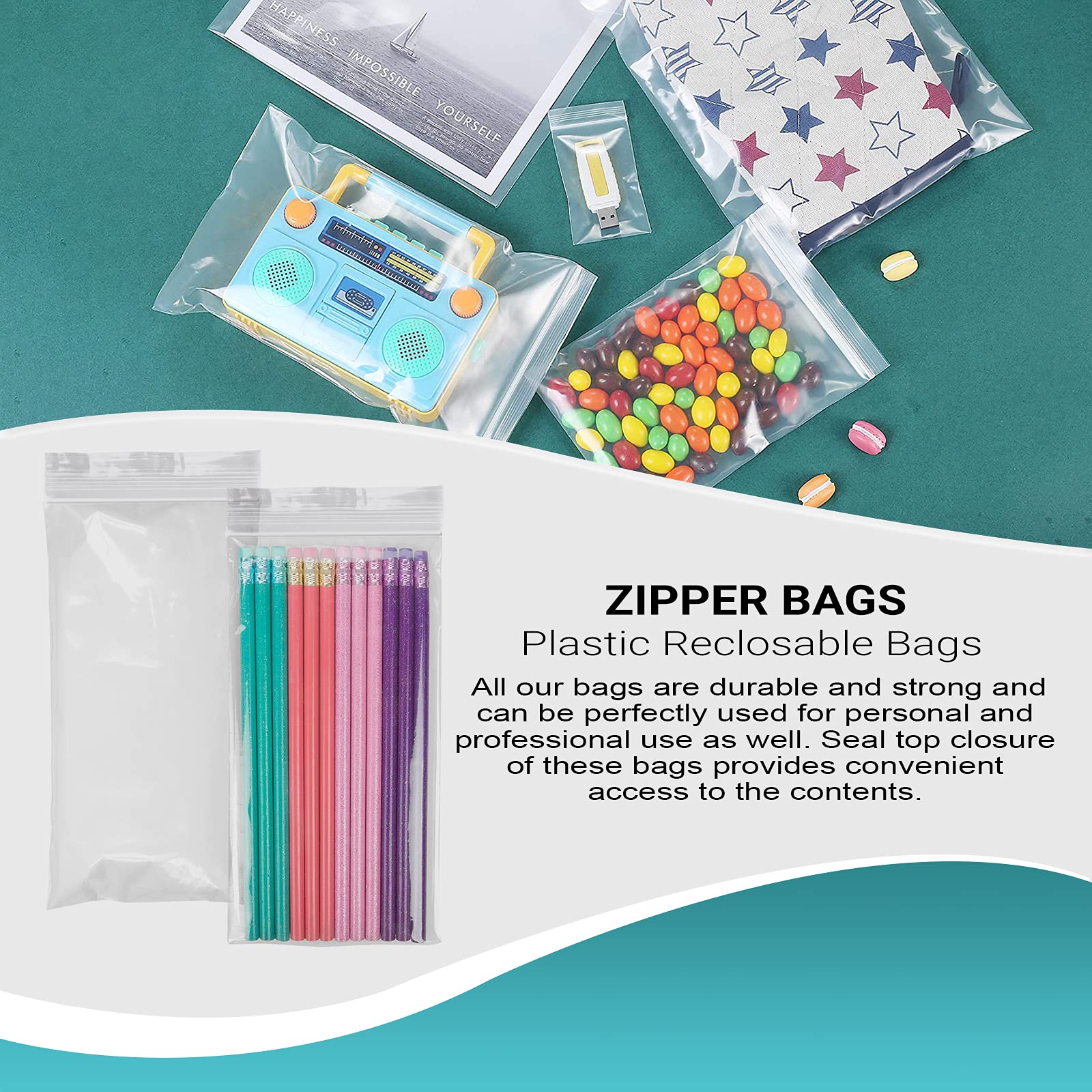 APQ 4x8 Inches Clear Reclosable Zipper Bags - 1000 Pack of 2 Mil Thick Waterproof Plastic Storage Bags with Secure Zipper Closure for Jewelry, Crafts, Industrial Use & Organizing Small Items