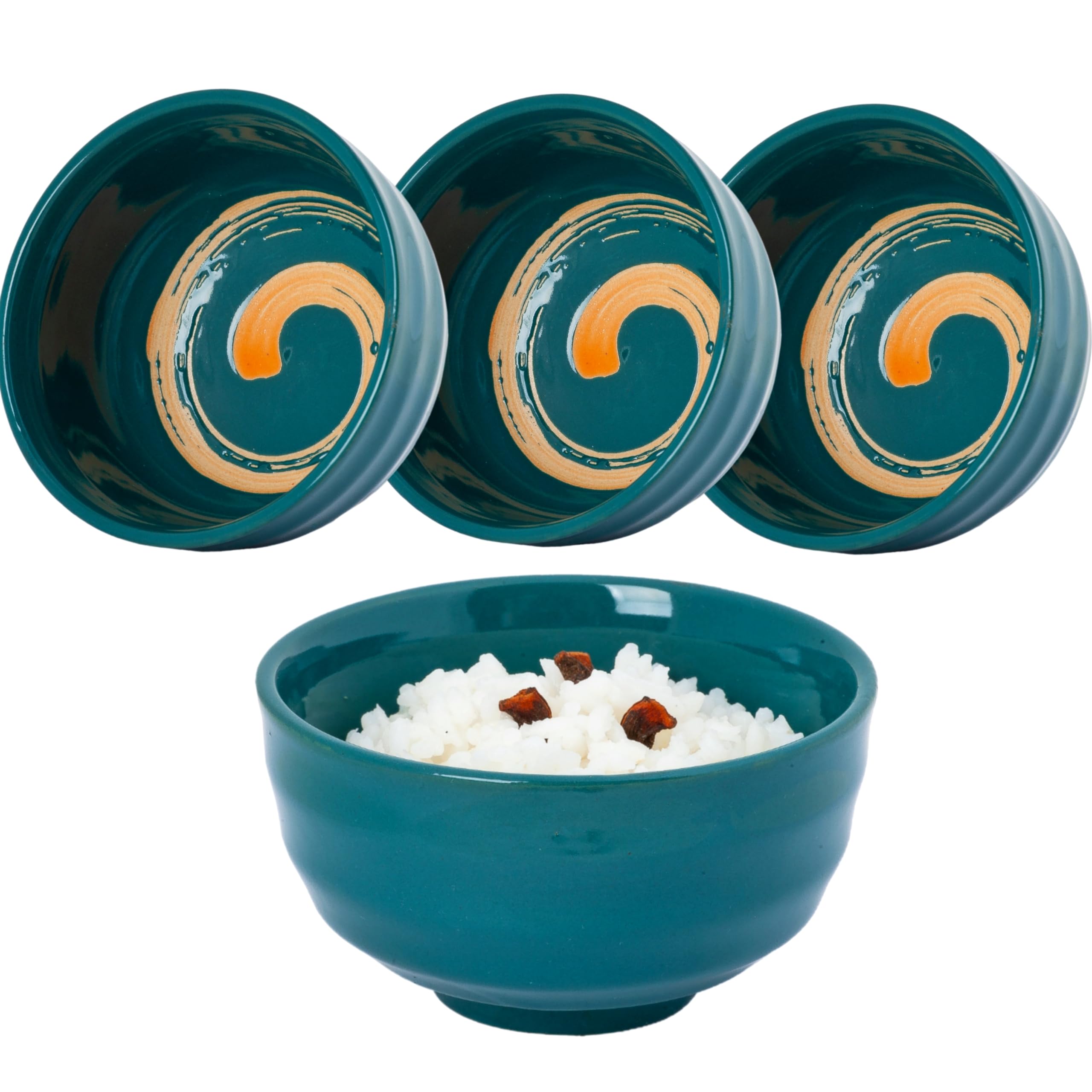 4-Piece Japanese Fuji Blue Ceramic Miso & Rice Bowls Set - 8 oz Authentic Asian Soup Bowls for Ramen, Udon, Wonton & Portion Control - Perfect for Japanese, Korean & Chinese Cuisine (Dark Green) - Ideal for Home Dining, Restaurants & Gift Giving