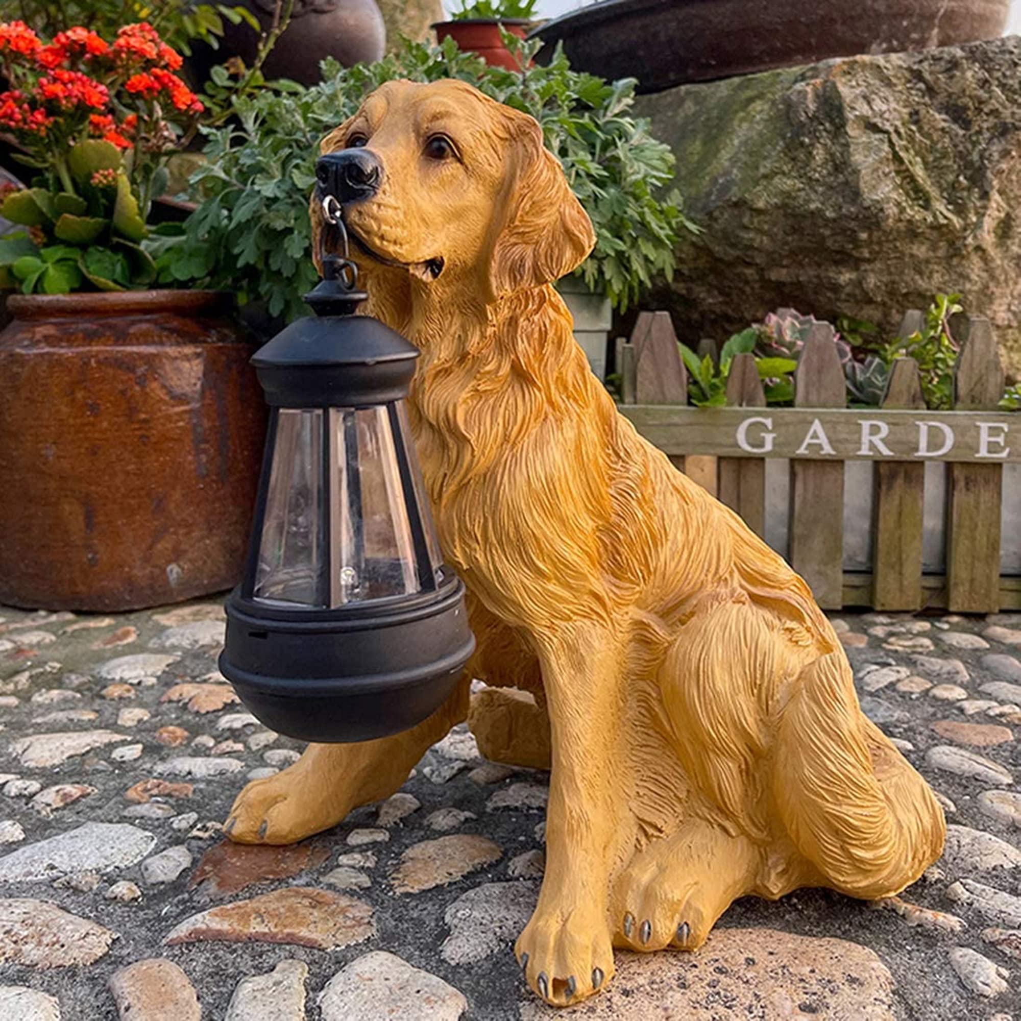 Golden Retriever Solar Garden Statue - Realistic Outdoor Dog Figurine with Windproof Solar Lights | Perfect for Lawn, Patio, Yard Decor & Nighttime Illumination