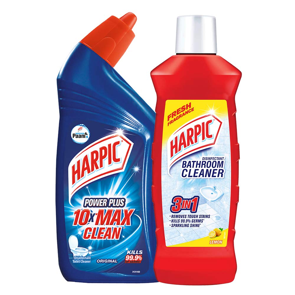Harpic Lemon Bathroom Cleaner Liquid - 500ml & Toilet Cleaner (200ml) - Powerful Stain Removal for Toilets, Sinks & Tiles - Fresh Lemon Scent for Sparkling Clean Bathrooms