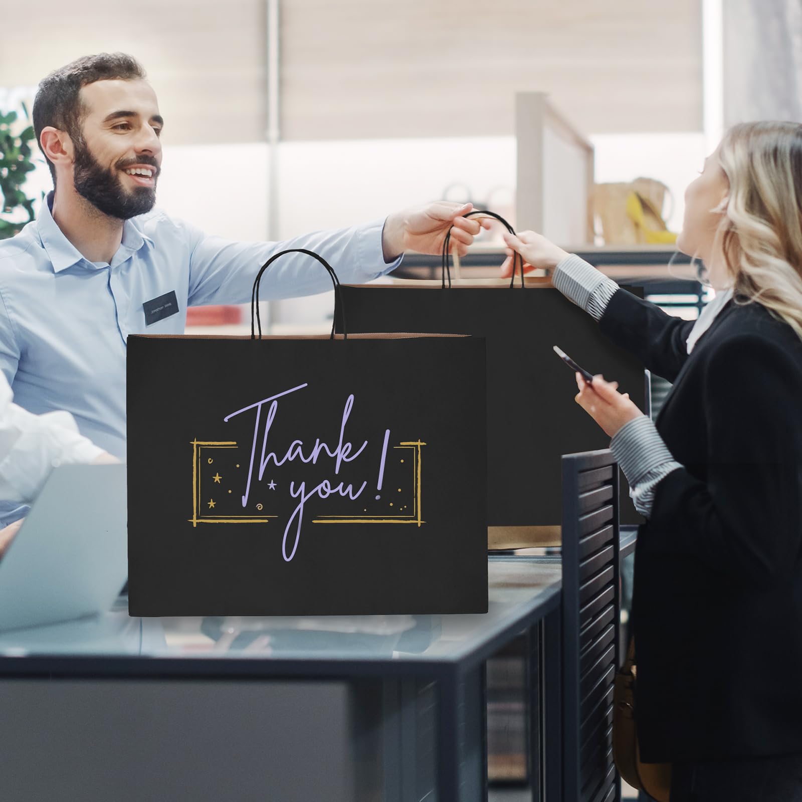 Black Kraft Paper Gift Bags 16x6x12in - 100PC Bulk with Handles | Eco-Friendly Party Favors for Birthdays & Weddings