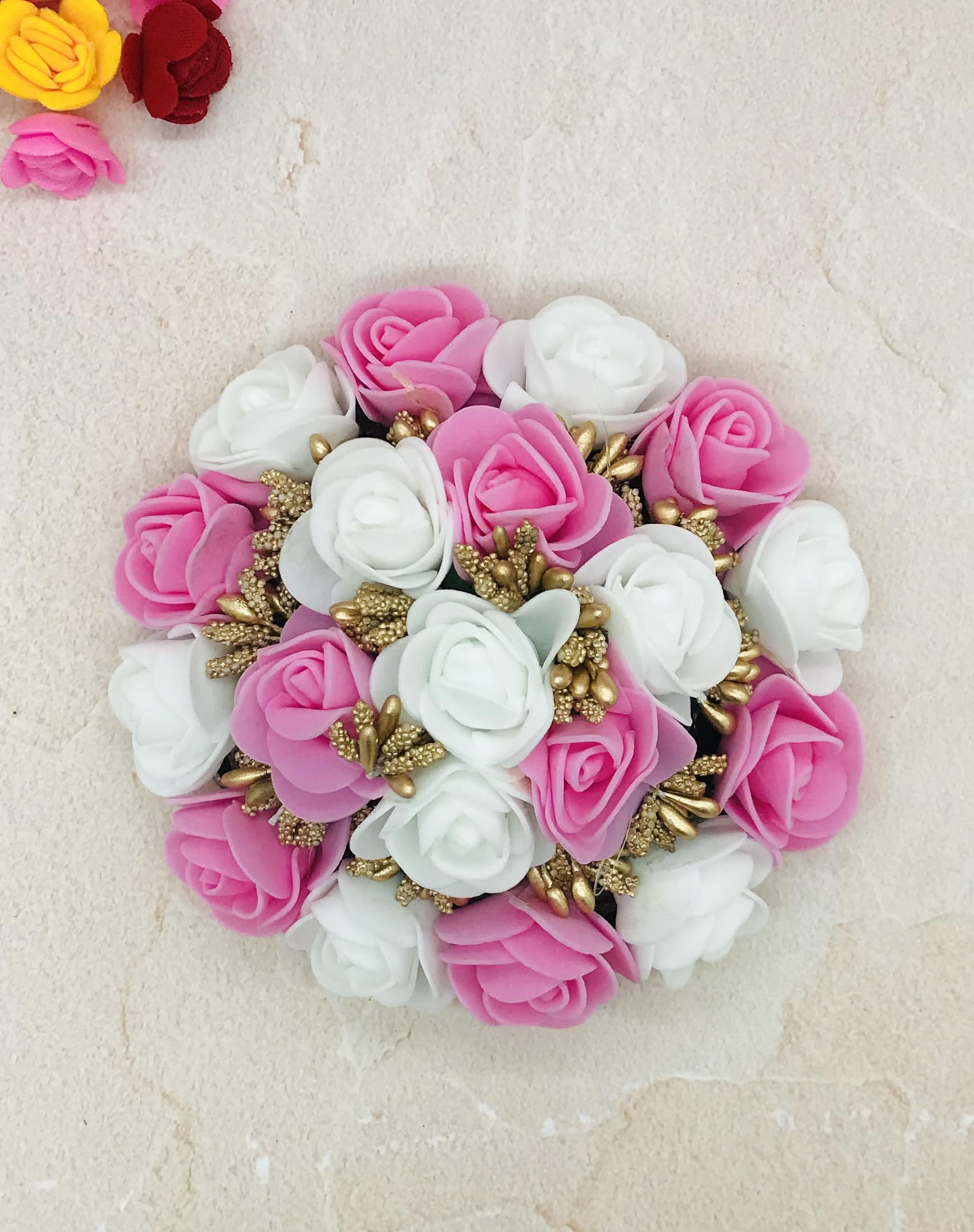 Gadinfashion™ Artificial Flower Juda Bun/Gajra Hair Accessories for Women & Girls - Pack of 1 (Pink & White) - Perfect for Weddings, Parties & Festive Occasions