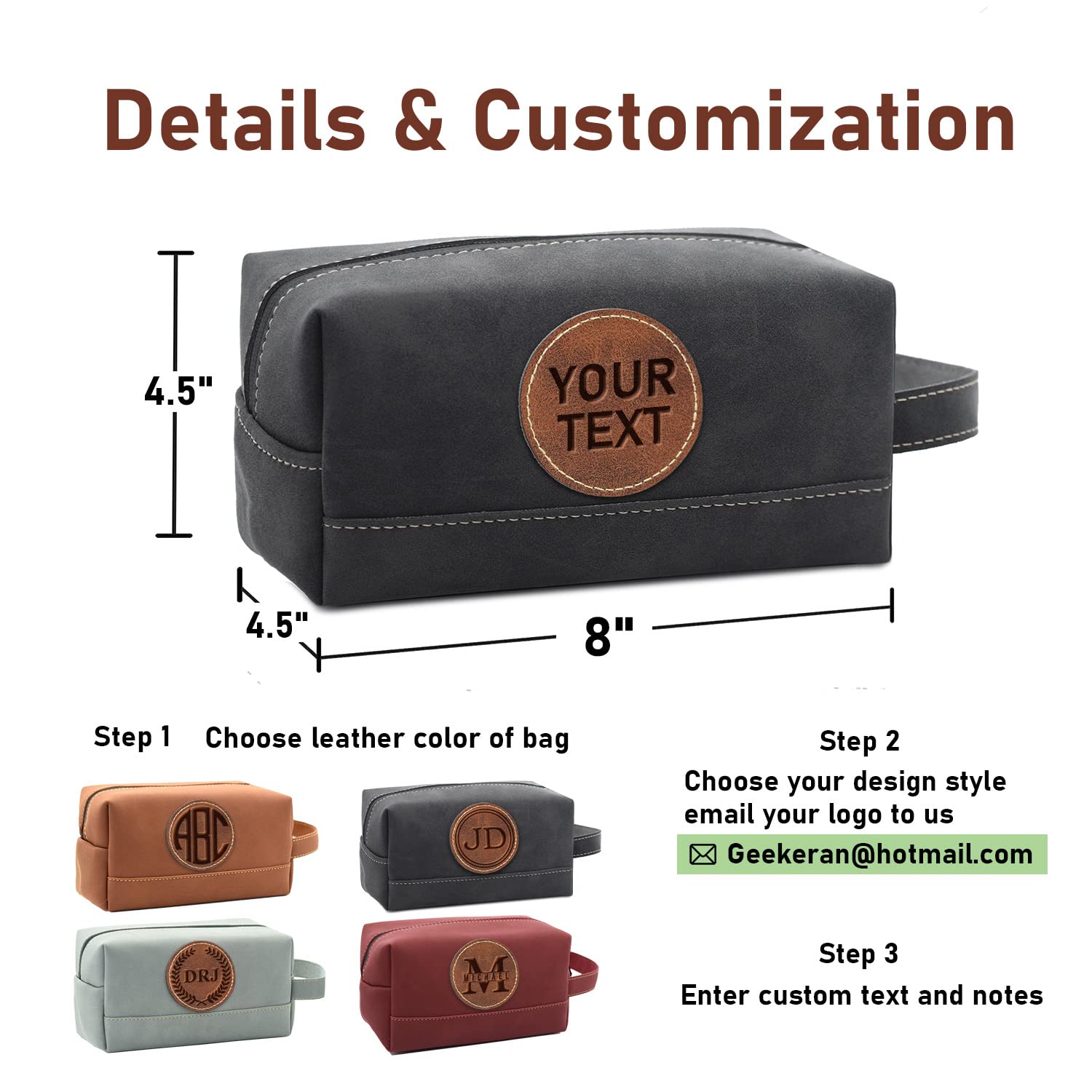 Handcrafted Personalized Leather Toiletry Bag for Men - Custom Dopp Kit for Travel, Grooming & Gifts - Ideal for Father, Husband, Boyfriend & Groomsmen - Perfect Shaving & Cosmetic Organizer for Business Trips, Weddings & Vacation Essentials