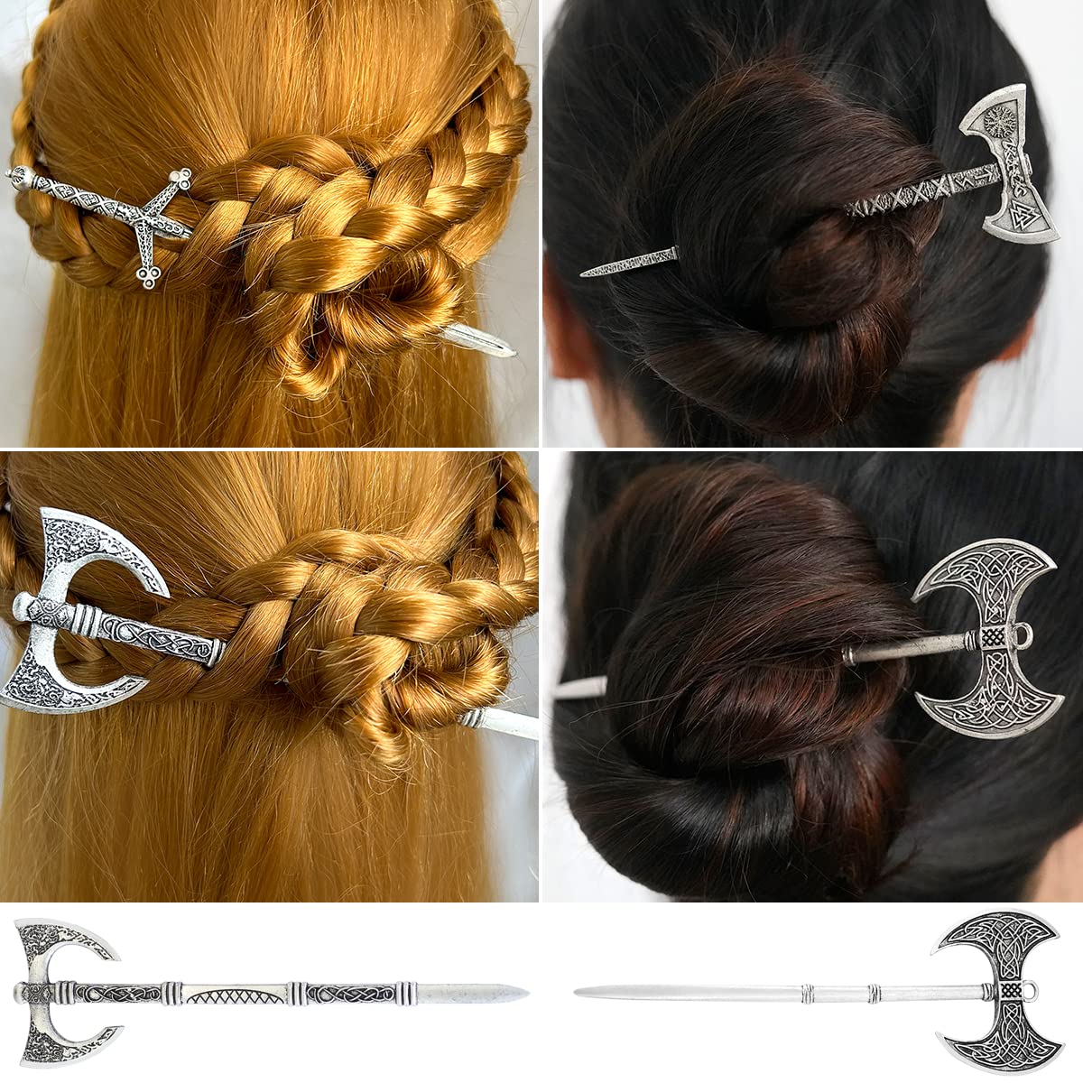 Celtic Hair Accessories for Women - 6pcs Viking Hair Sticks & Clips Set, Unique Norse Hair Jewelry Gift | Perfect for Medieval Fairs, Cosplay & Boho Fashion