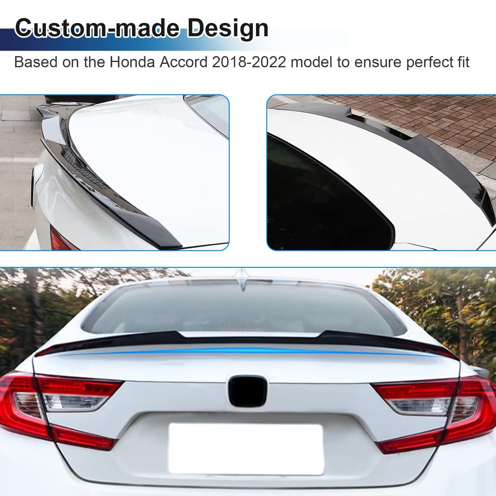 Honda Accord 10th Gen 2018-2021 Trunk Spoiler Wing - ABS Plastic Lip Spoiler for 4 Door Sedan - Glossy Black Automotive Exterior Accessory | Enhances Style & Aerodynamics for Daily Driving & Car Shows