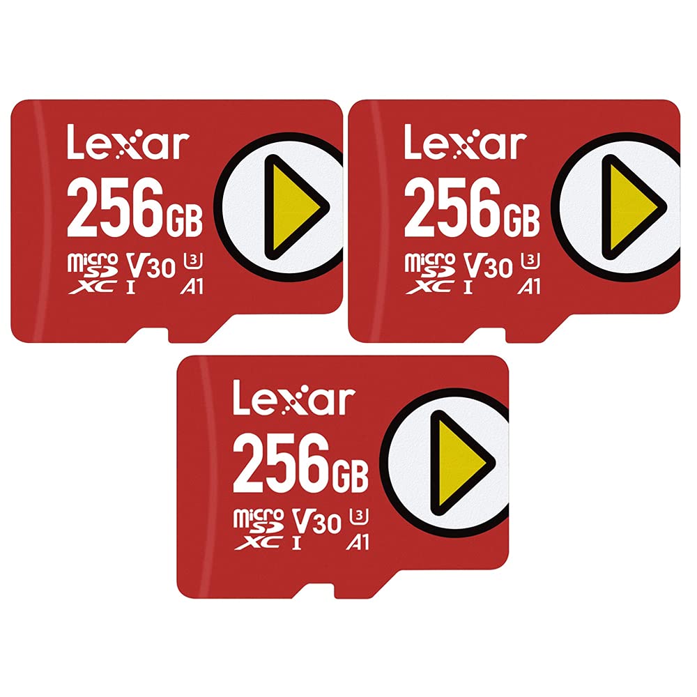 Lexar LMSPLAY256G-BNNNU 256GB microSDXC UHS-I Memory Card 3-Pack - High Speed 150MB/s Read for Nintendo Switch, GoPro, Drone, Smartphone & Action Camera Storage - Perfect for Gaming, 4K Video & Mobile Devices