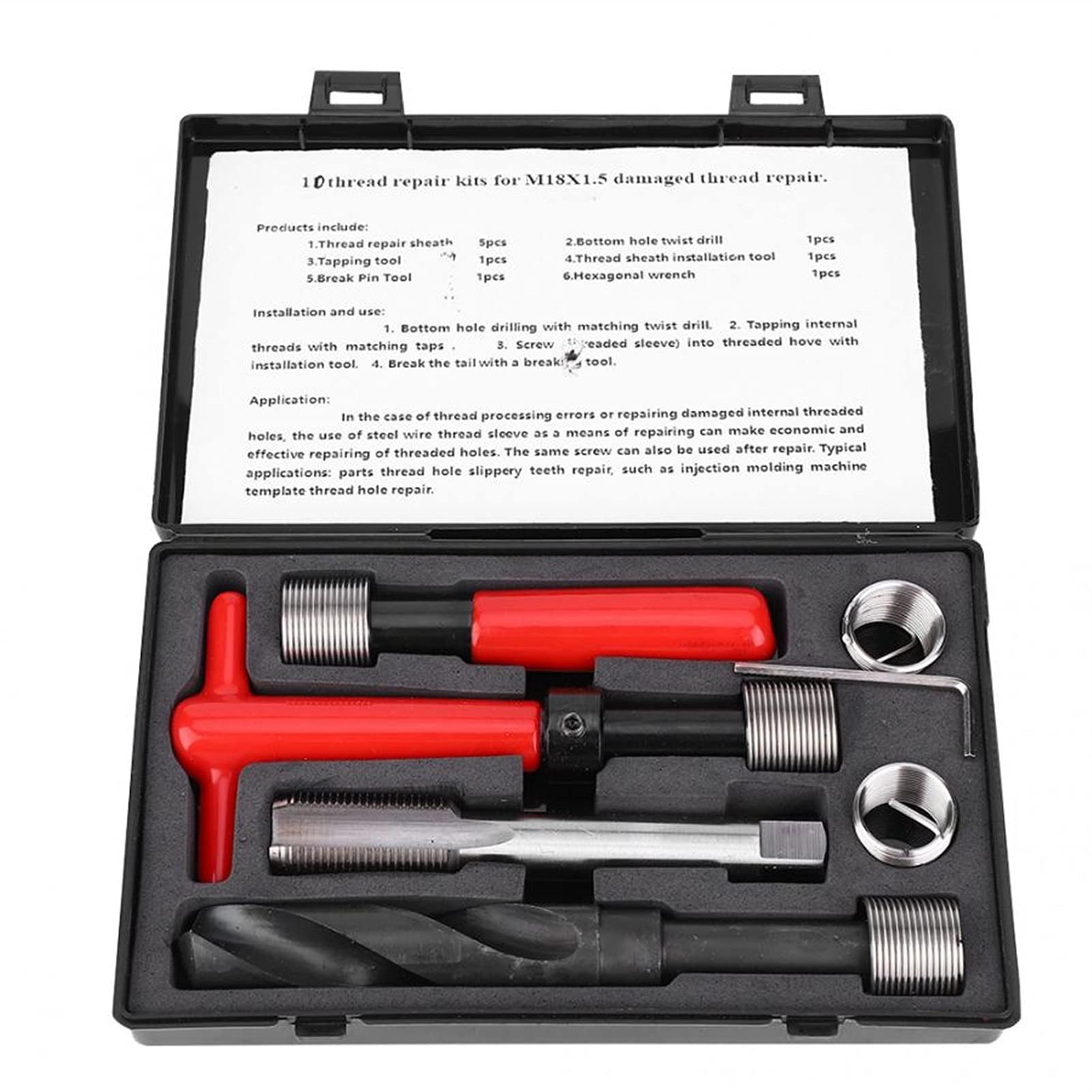 10pcs M18x1.5 Thread Repair Kit - Stainless Steel Drill Insert Tool with Braided Wire - Threaded Insert for Metal Repair - Perfect for Automotive, Plumbing & Machinery Maintenance