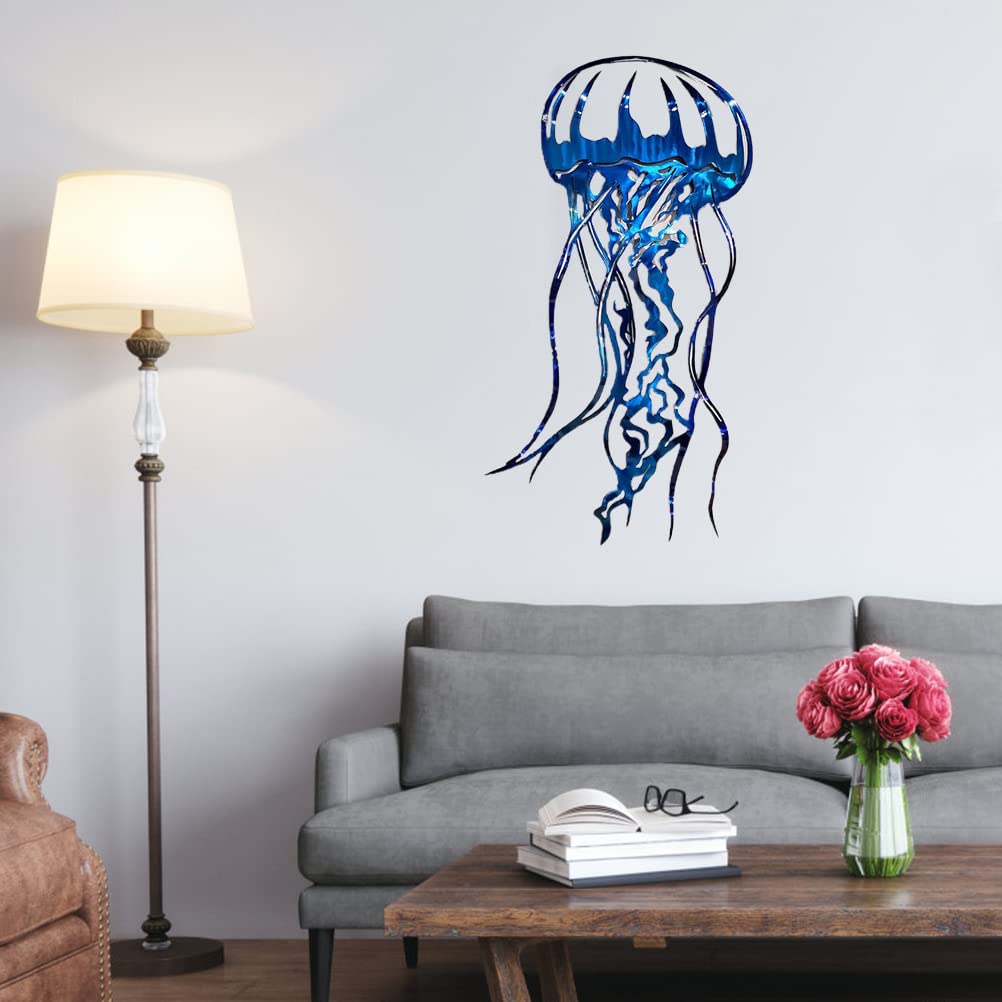 Enfudid Metal Jellyfish Wall Art - Personalized Home Decor Wall Sculpture for Bedroom, Living Room - Ocean Themed Wall Hanging for Coastal Decor & Nautical Interior Design