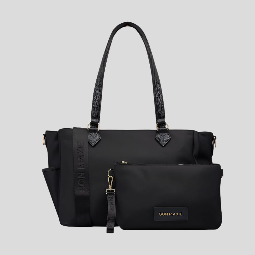 Stylish Black Nylon Carryall Tote Bag with Matching Pouch - Perfect for Work, Travel & Everyday Use
