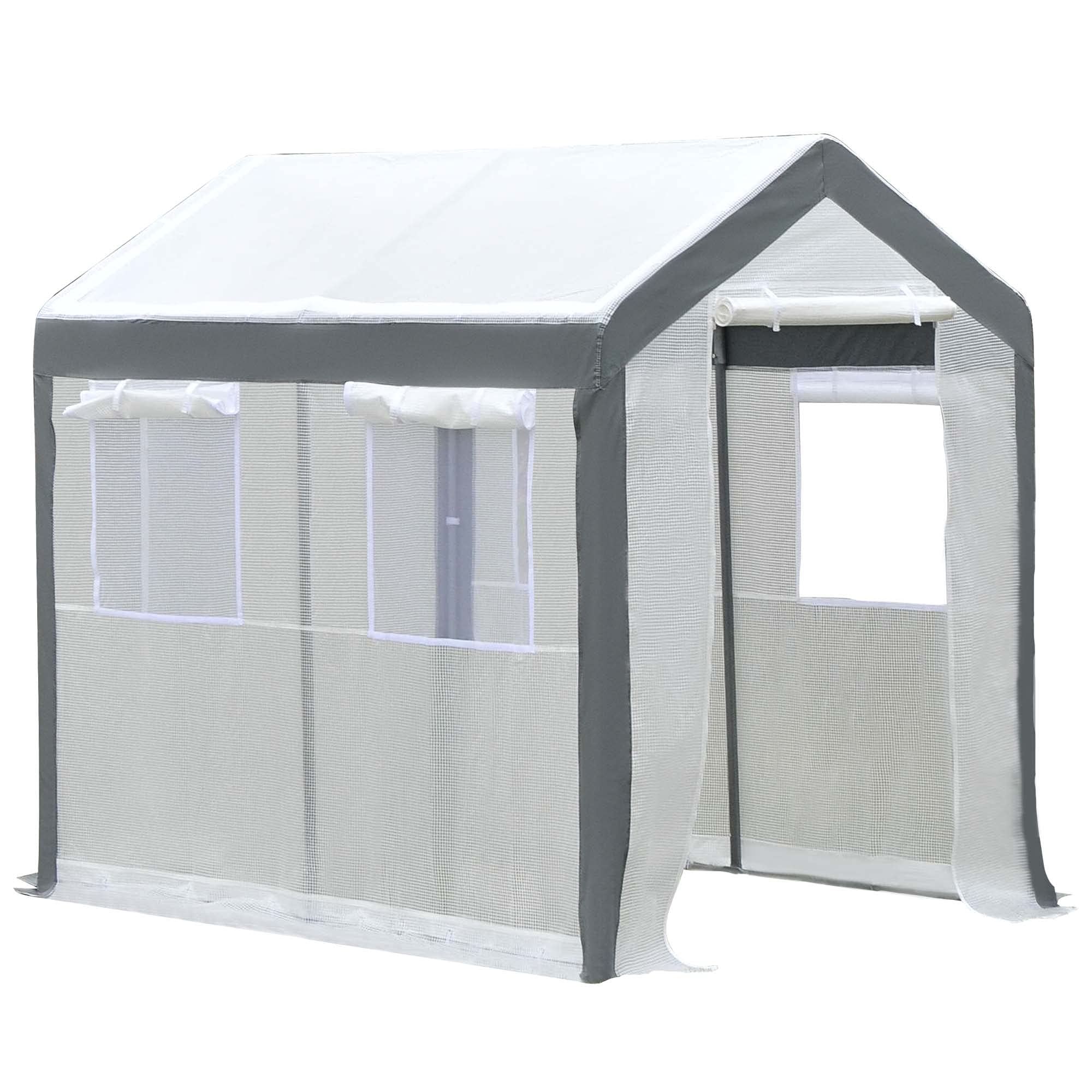 Outsunny 8' x 6' x 7' Walk-in Greenhouse for Plants | Outdoor Garden Greenhouse with 4 Roll-up Windows & 2 Zippered Doors | Weatherproof Cover for Year-Round Gardening | Perfect for Seed Starting, Plant Protection & Backyard Gardening