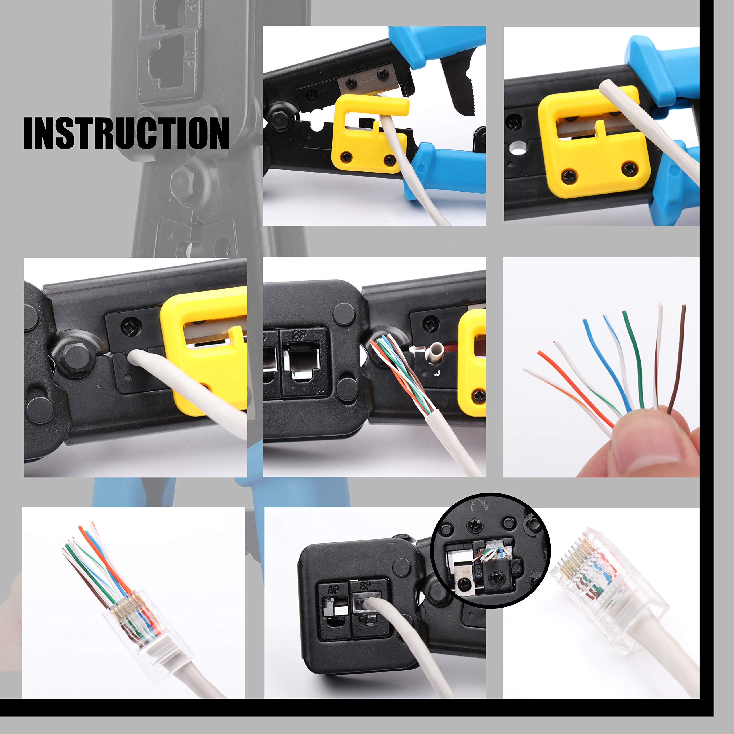 Professional RJ45 Crimping Tool with Passthrough - Yangoutool RJ12/RJ45 Crimper for Regular & End-Pass-Through Connectors - Perfect for Network Cabling & Ethernet Installations