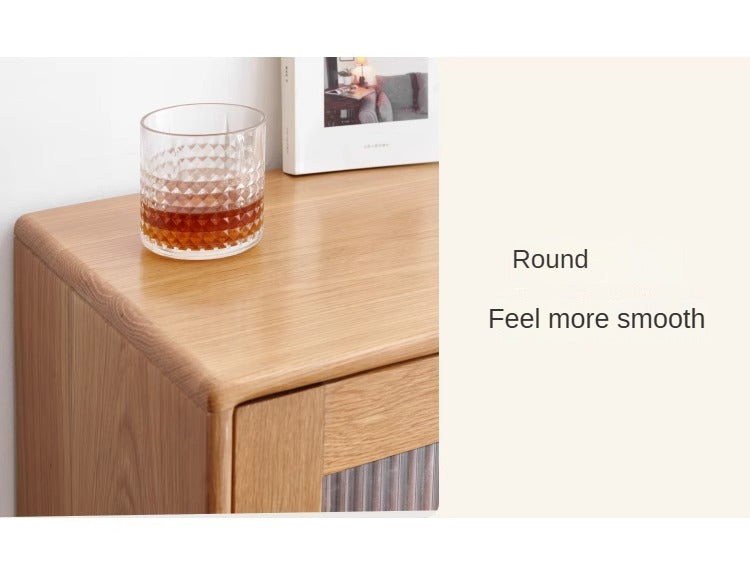 Solid Oak Wood Glass Door Display Cabinet - Stylish Storage for Living Room, Bedroom, or Office