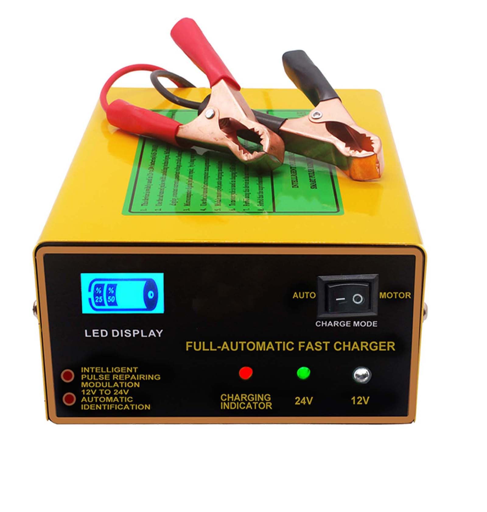 12V 24V Smart Battery Charger for Lead Acid Batteries - 250W 10A Trickle Charger & Maintainer with LED Display - Perfect for Cars, Boats, Motorcycles & RV Battery Maintenance