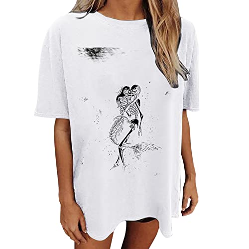 Women's Casual Printed Short Sleeve Blouse - Round Neck Tunic Top - Breathable Cotton Tee Shirt for Women (White, Size M) | Perfect for Summer Outfits, Beach Wear & Everyday Casual Style