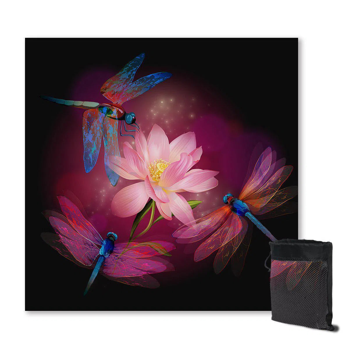 Premium Dragonflies & Lotus Sand-Free Beach Towel - Quick Dry, Ultra Absorbent, Lightweight for Pool, Beach, Yoga & Travel