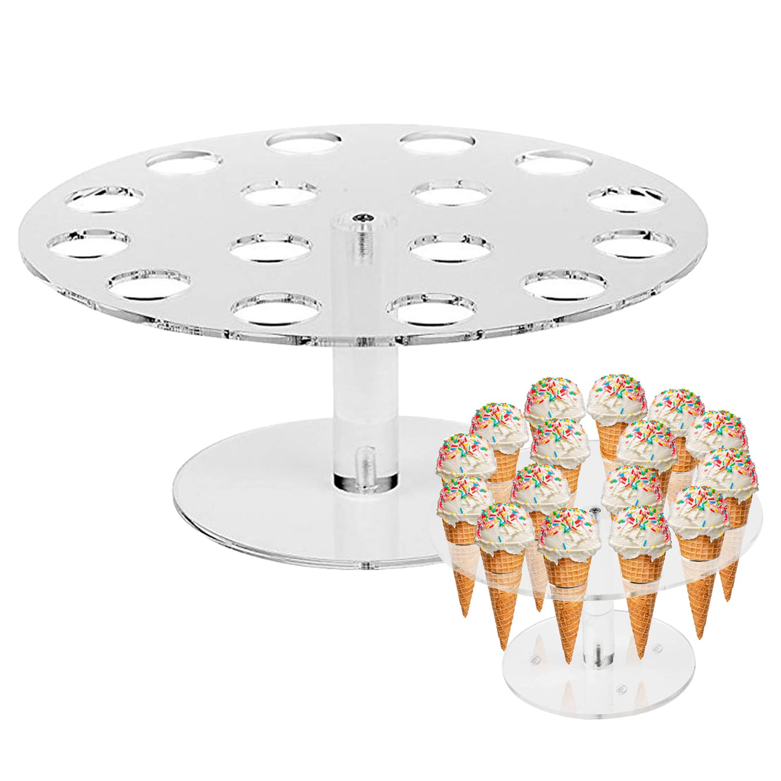 Qingsi 16-Hole Acrylic Ice Cream Cone Holder Stand - Clear Display Rack for Ice Cream Cones, Perfect for Weddings, Baby Showers, Birthday Parties & Anniversaries - Ideal for Dessert Buffets and Ice Cream Shops