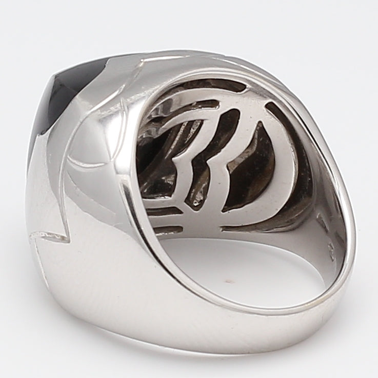 Bvlgari Vintage 15.60 Grams Onyx Pyramid 18K White Gold Cocktail Ring for Women | Luxury Statement Jewelry for Parties, Weddings & Special Occasions
