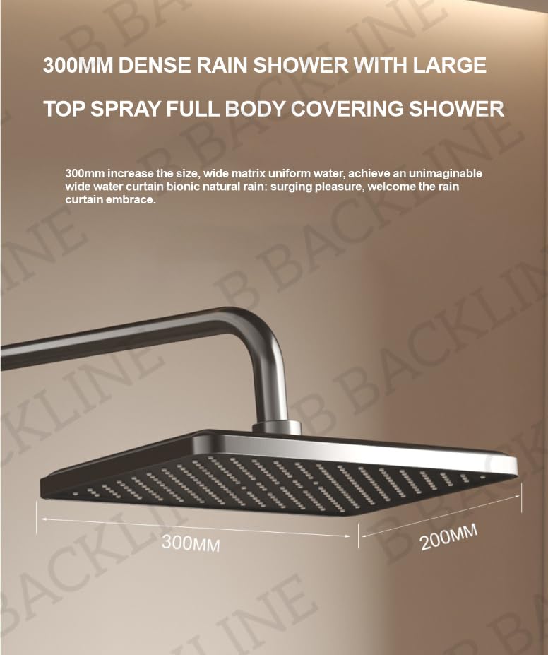 B Backline Brass LED Shower Panel Set with Temperature Display - 4-in-1 Multifunction Shower System with Hand Shower, Overhead Shower & Jet Spray | Hot & Cold Mixer for Modern Bathroom | Gun Grey Finish | Perfect for Spa-Like Experience & Luxury Bathroom Upgrade