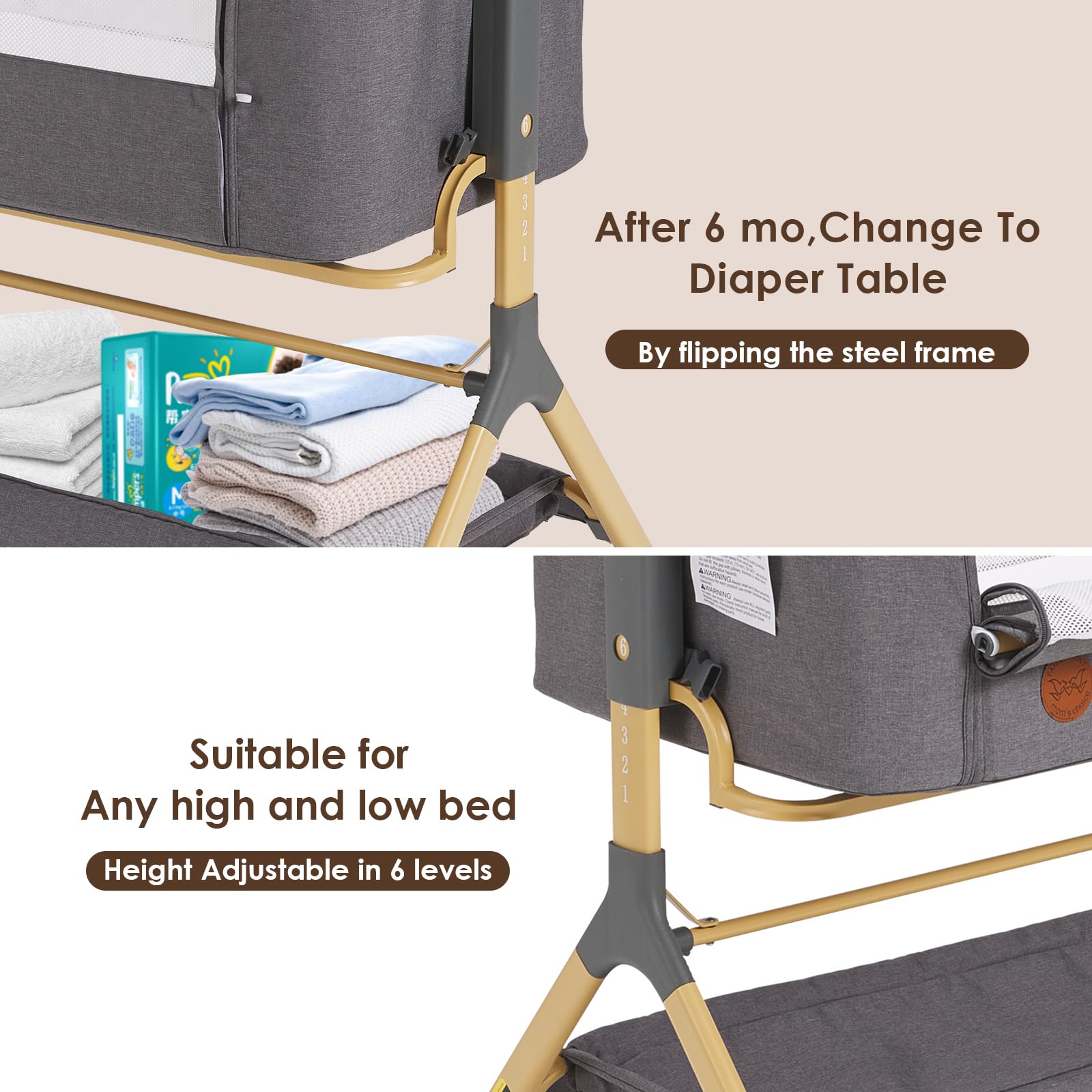 Portable Baby Bassinet with Wheels & Storage - Adjustable Height Bedside Sleeper with Waterproof Mattress Cover - Newborn Crib for Co-Sleeping - Perfect for Nursery, Bedroom & Travel Use