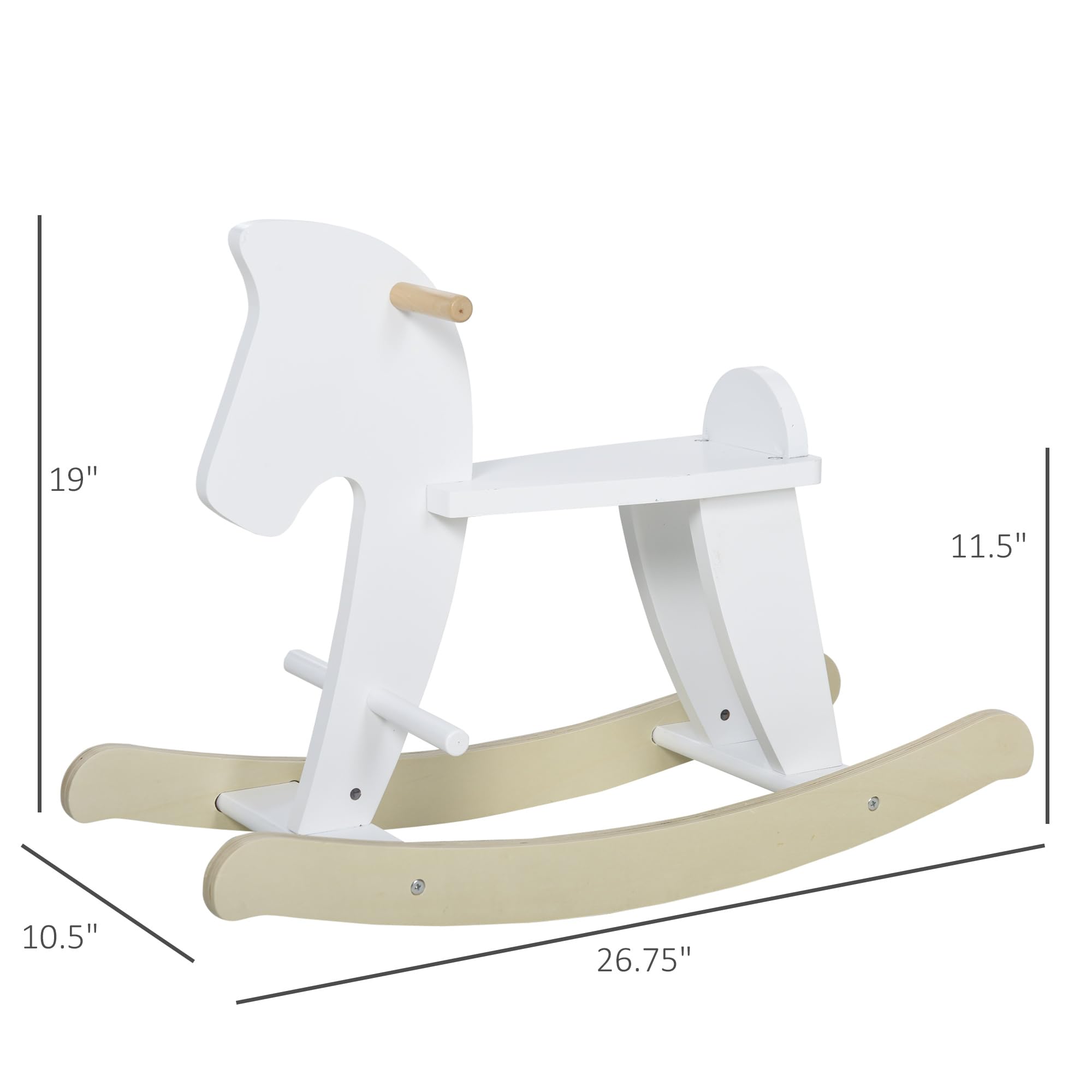 Qaba Classic White Wooden Rocking Horse for Toddlers 1-3 Years | Solid Wood Ride-on Toy for Kids | Nursery Decor & First Birthday Gift | Perfect for Indoor Playrooms & Daycare Centers
