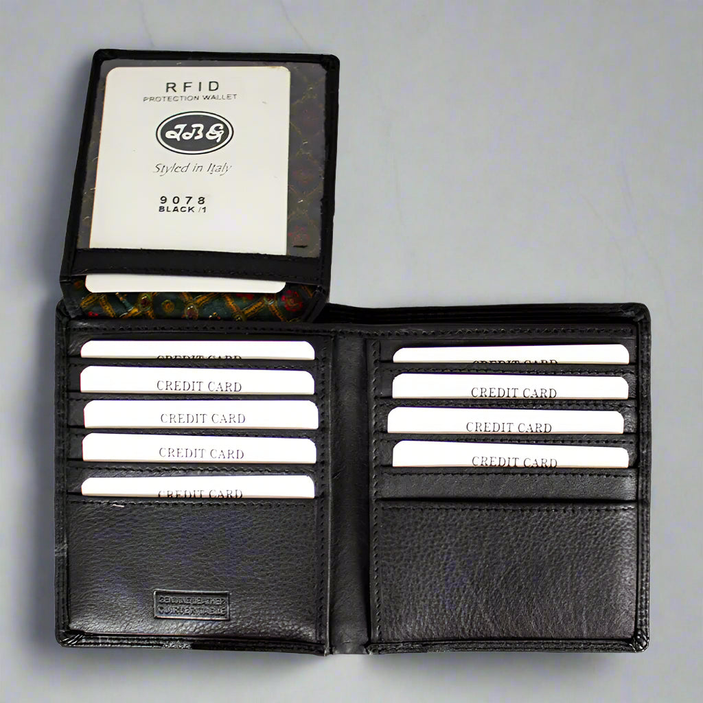 JBG International Men's Bifold Leather Wallet with Flip-Up Wing - RFID Blocking, Slim Design for Daily Use & Travel