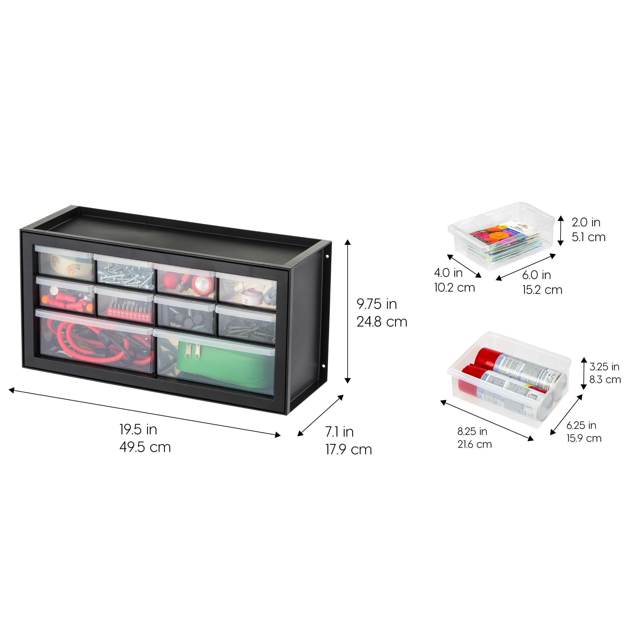 IRIS USA 10-Drawer Small Parts Organizer, 2-Pack Black Plastic Storage Cabinet for Screws, Nuts, Bolts, Nails & Craft Supplies - Perfect for Hardware Organization, Art Studio Storage & Drink Flavor Packet Sorting