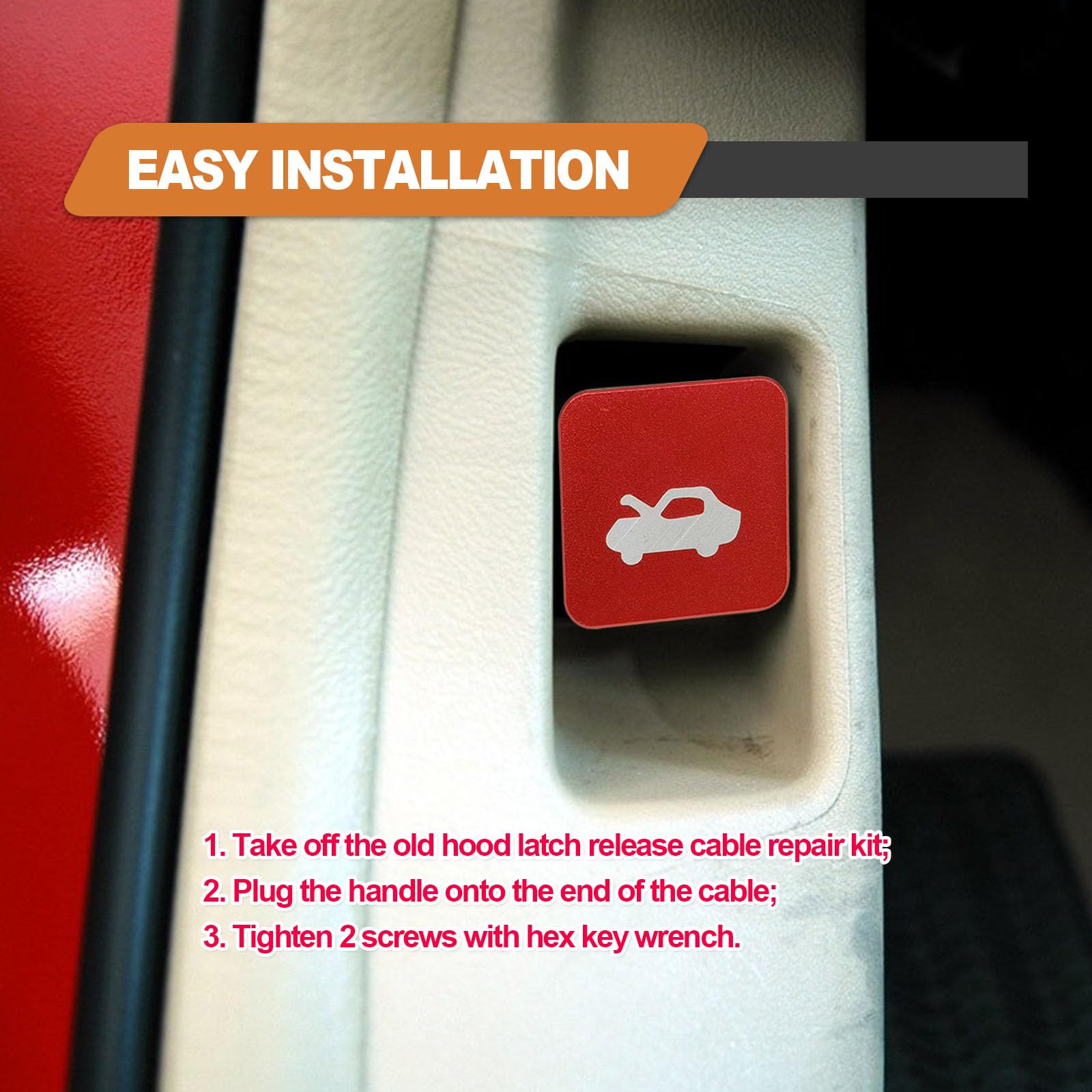 Aluminum Alloy Hood Latch Release Handle Cable Repair Kit - Compatible with Honda Civic 1996-2011, CR-V 1997-2006, Element 2003-2011 - Durable Red Replacement Part for Easy Hood Access & Vehicle Maintenance