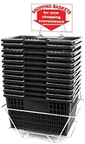 12-Pack Black Plastic Hangers with Shopping Basket - Heavy Duty Closet Organizers for Clothes, Wardrobe & Retail Stores | Space Saving & Durable Storage Solution