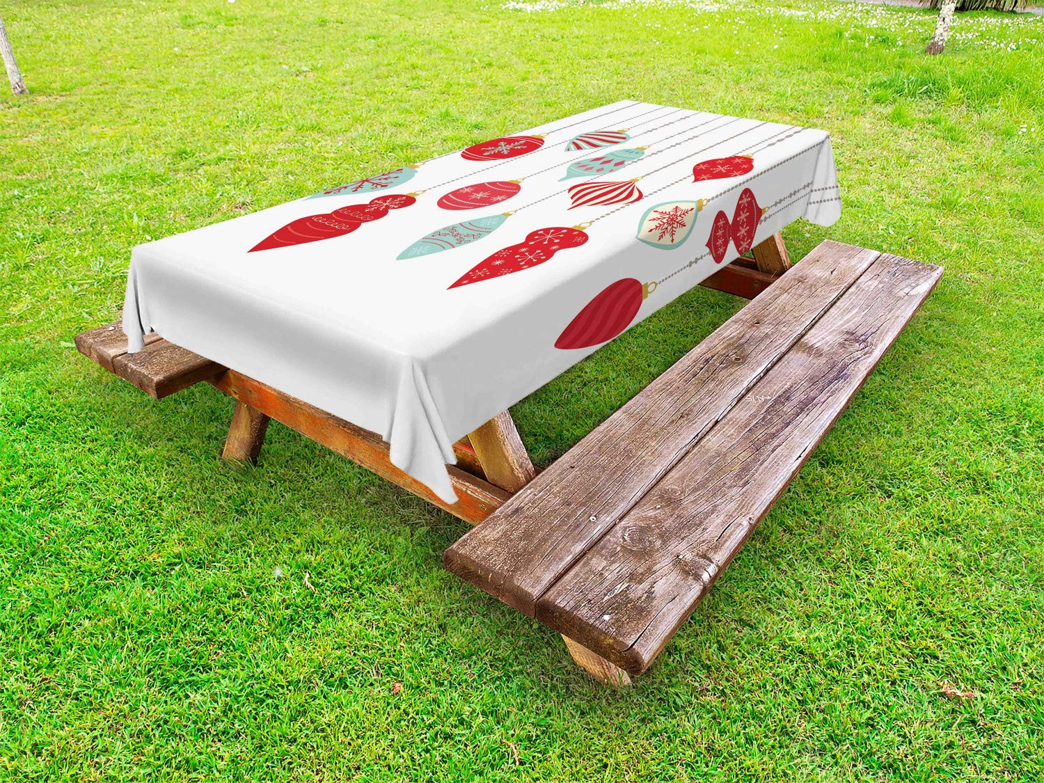 Lunarable Christmas Outdoor Tablecloth – Snowflake Winter Holiday Party Decor, Washable Picnic Table Cover 58x84 Inches, Multicolor Art Deco Print | Perfect for Xmas Dinner, Festive Gatherings & Cozy Home Decor