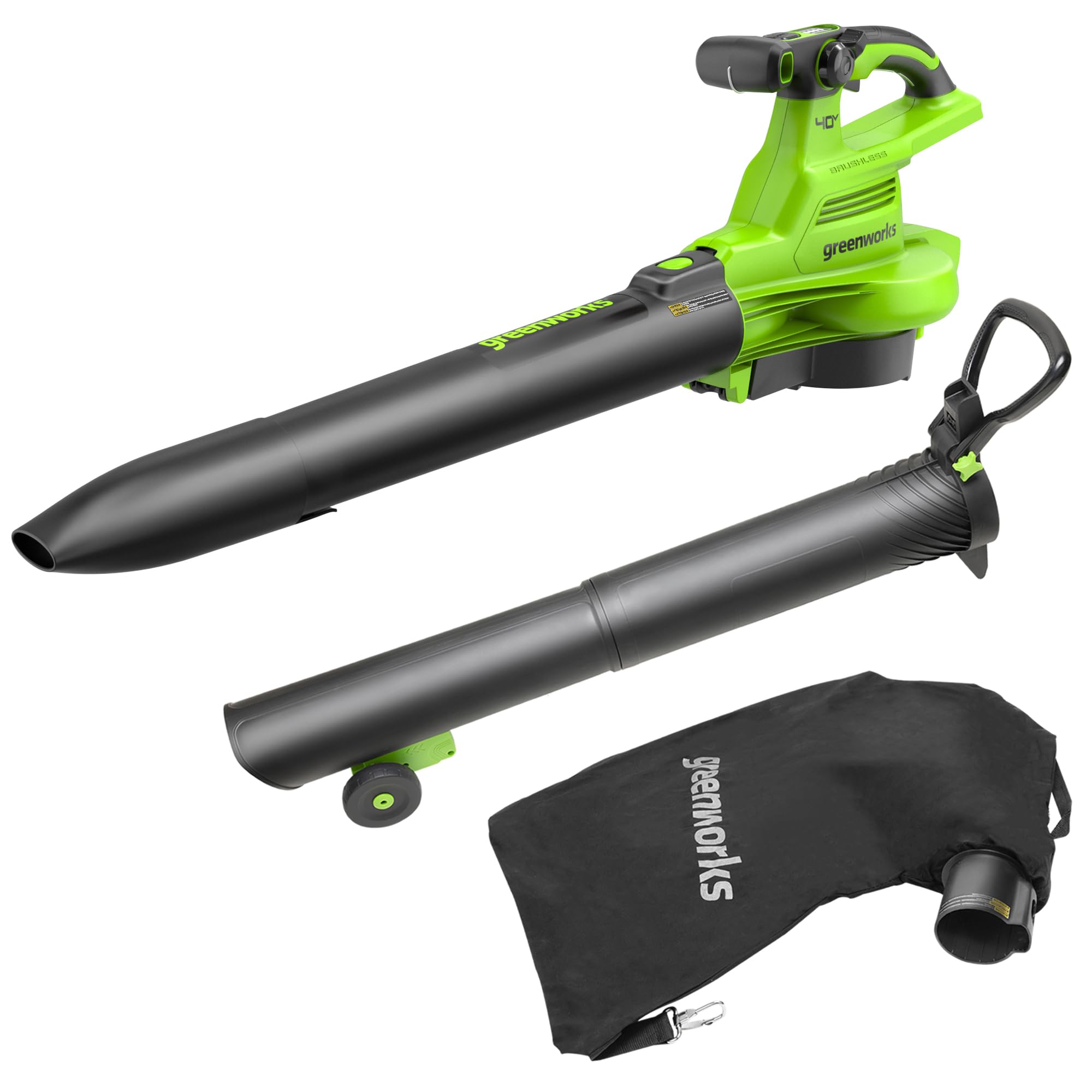 Greenworks 40V Cordless Leaf Blower & Vacuum - 230 MPH, 505 CFM, Brushless Motor, Lightweight & Quiet Yard Blower for Leaves, Grass Clippings, Debris - Includes Collection Bag (Battery & Charger Sold Separately) - Perfect for Fall Cleanup, Driveway Clearing & Backyard Maintenance