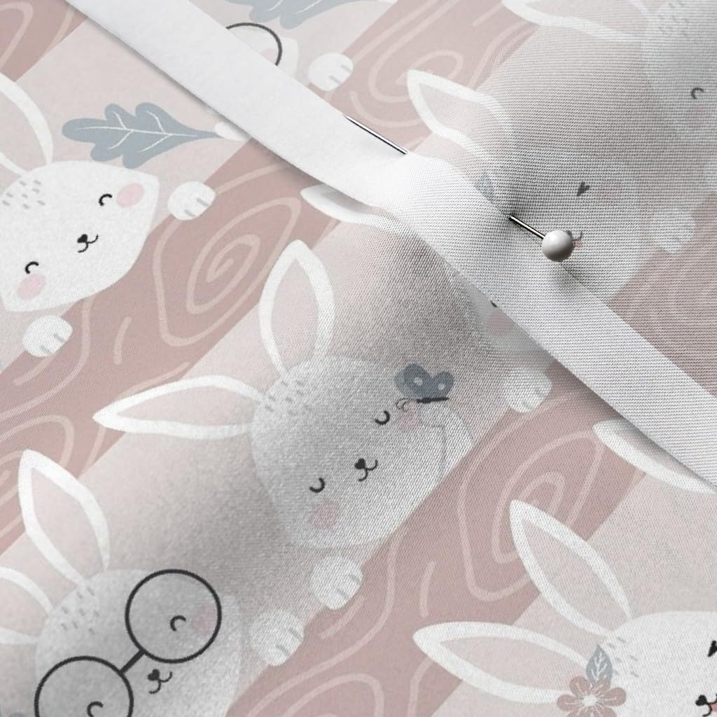 Spring Bunnies Cute Glasses Stripes Blush Printed Satin Fabric by The Yard - Premium Sewing Material for Apparel, Lining, Fashion, Blankets & Home Decor - Perfect for DIY Crafts, Quilting, and Spring-Themed Projects