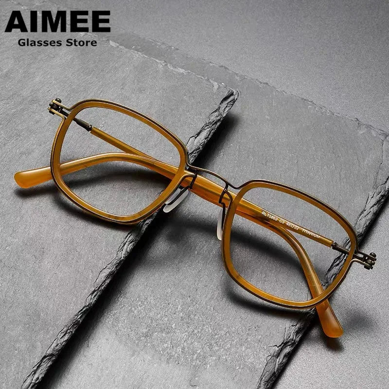 Aimee Men's Full Rim Square Titanium Acetate Eyeglasses 5863 - Lightweight Durable Frame for Work, Reading & Everyday Use
