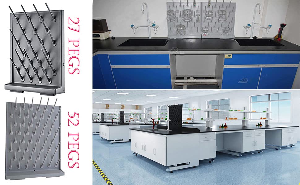 Lab Drying Racks - Pegboard Bench-top & Wall-Mount Laboratory Glassware Cleaning Equipment - Durable Polyethylene Construction (52 Grey) - Perfect for Chemistry Labs, Research Facilities & Science Classrooms