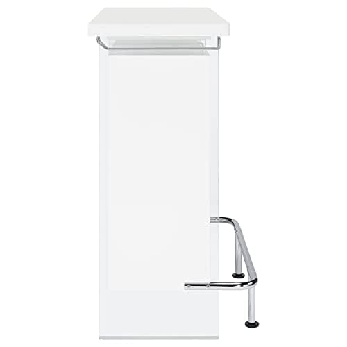 White High Gloss Rectangular Bar Unit with Footrest & Glass Side Panels - Modern Home Bar Furniture for Living Room, Game Room & Entertainment Spaces | Coaster Home Furnishings