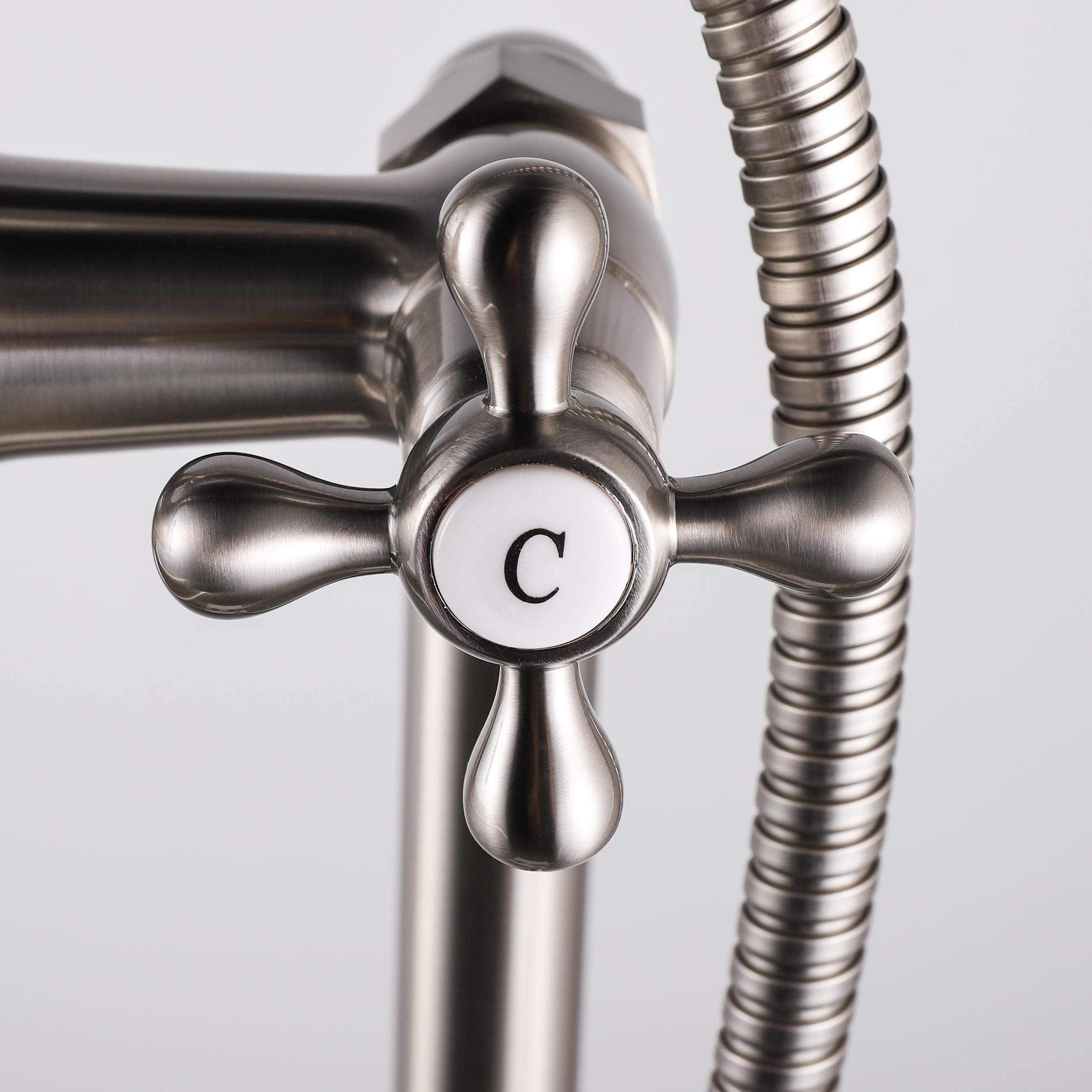 BTF03A-BN Freestanding Bathtub Faucet with Hand Shower in Brushed Nickel - Modern Ontario Style for Spa-Like Bathroom Experience, Perfect for Luxury Baths and Relaxation