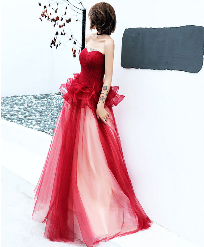 Elegant Burgundy Tulle Long Prom Dress for Women - Formal Evening Gown for Homecoming, Wedding, and Special Occasions