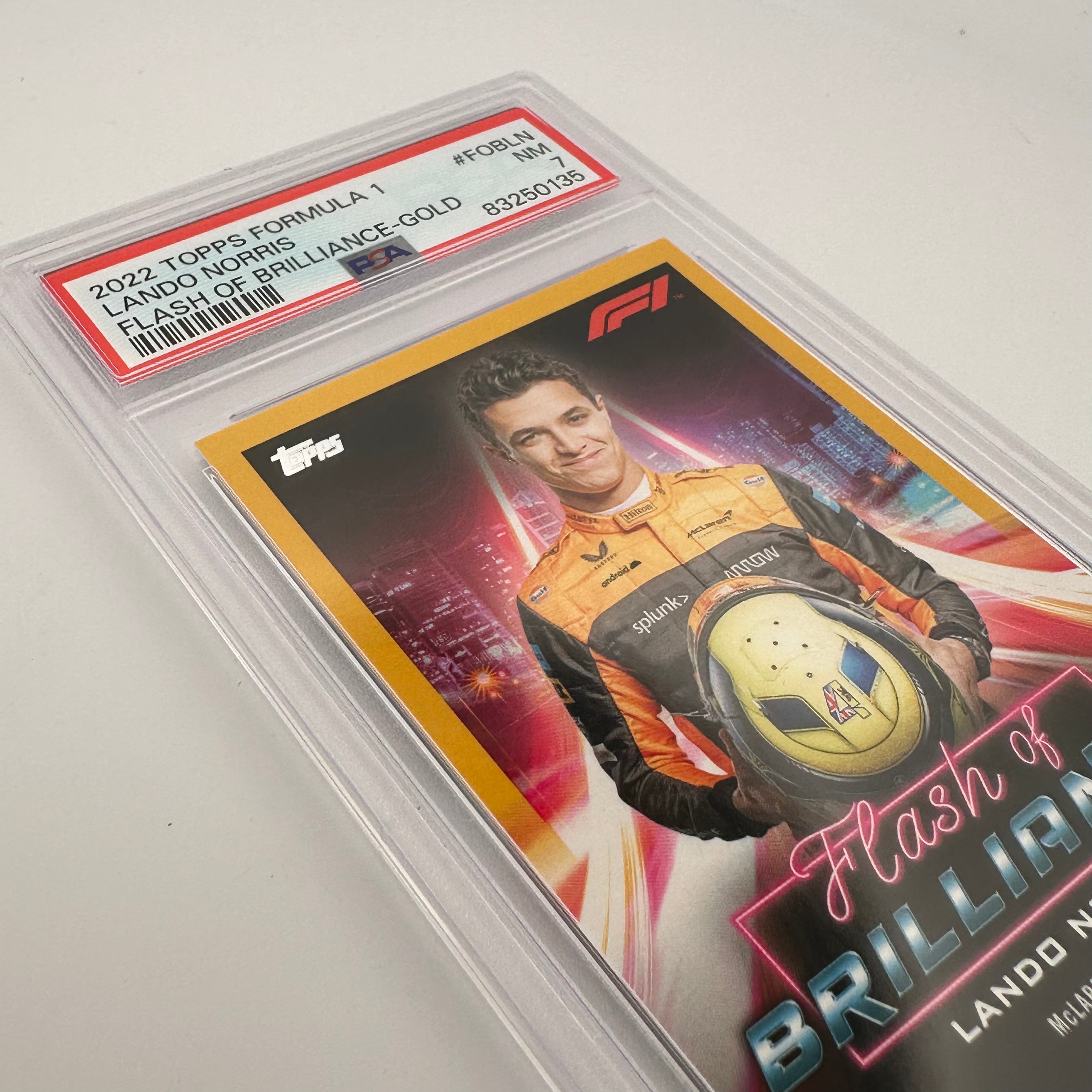 PSA 7 Lando Norris #FOBLN Flash Of Brilliance Gold Trading Card - Rare 30/50 Limited Edition for Collectors & Sports Fans - Perfect for Display, Investment & Memorabilia Collection