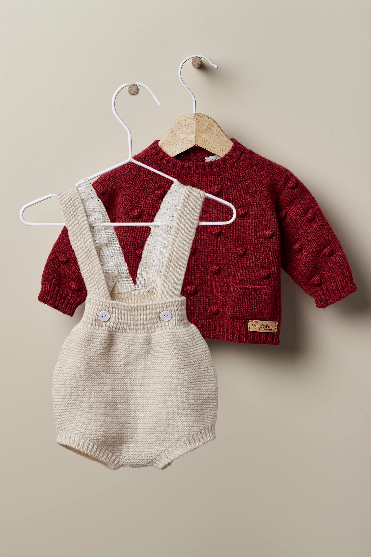 Tatiana Burgundy Cashmere Top & Sand Shortie Set - Soft & Luxurious Women's Knitwear for Fall & Winter - Perfect for Casual Outings, Date Nights & Holiday Gatherings