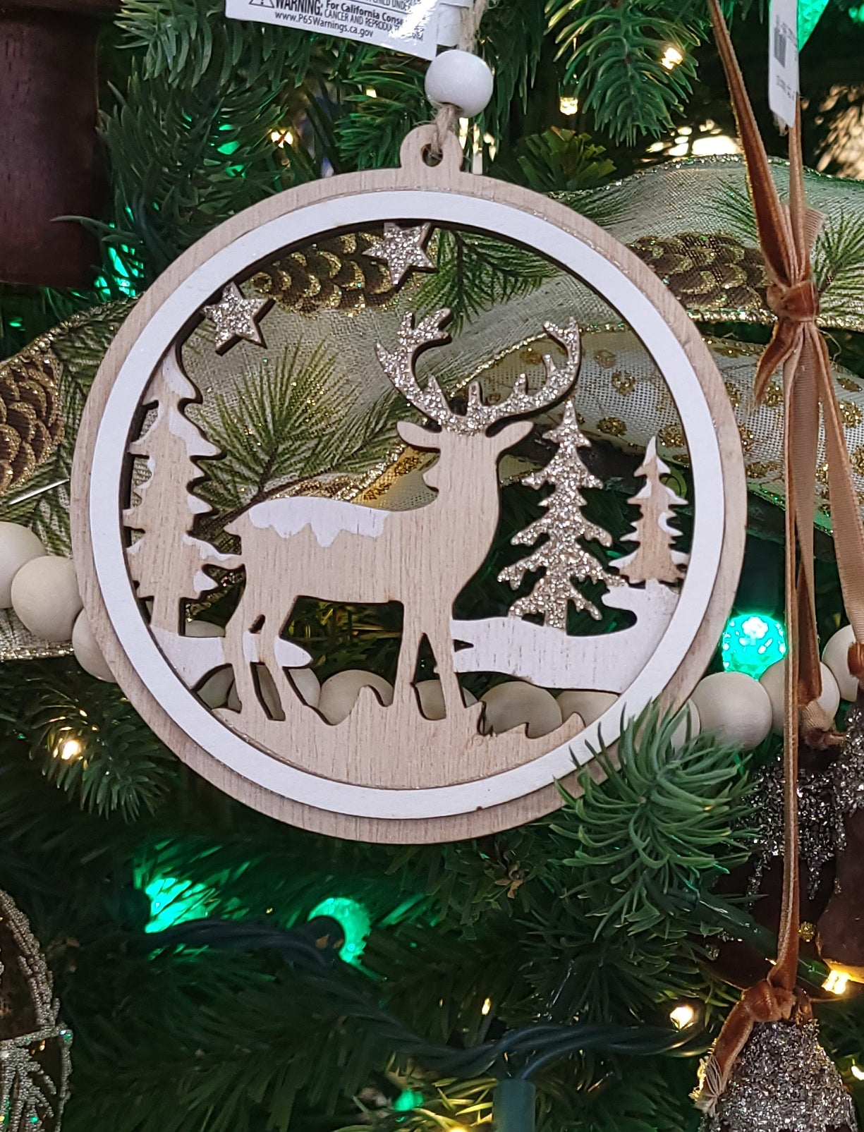 4.5 Inch Wooden Round Glittered Christmas Ornament - Handmade Holiday Tree Decor for Xmas, Home, Party & Gift Giving