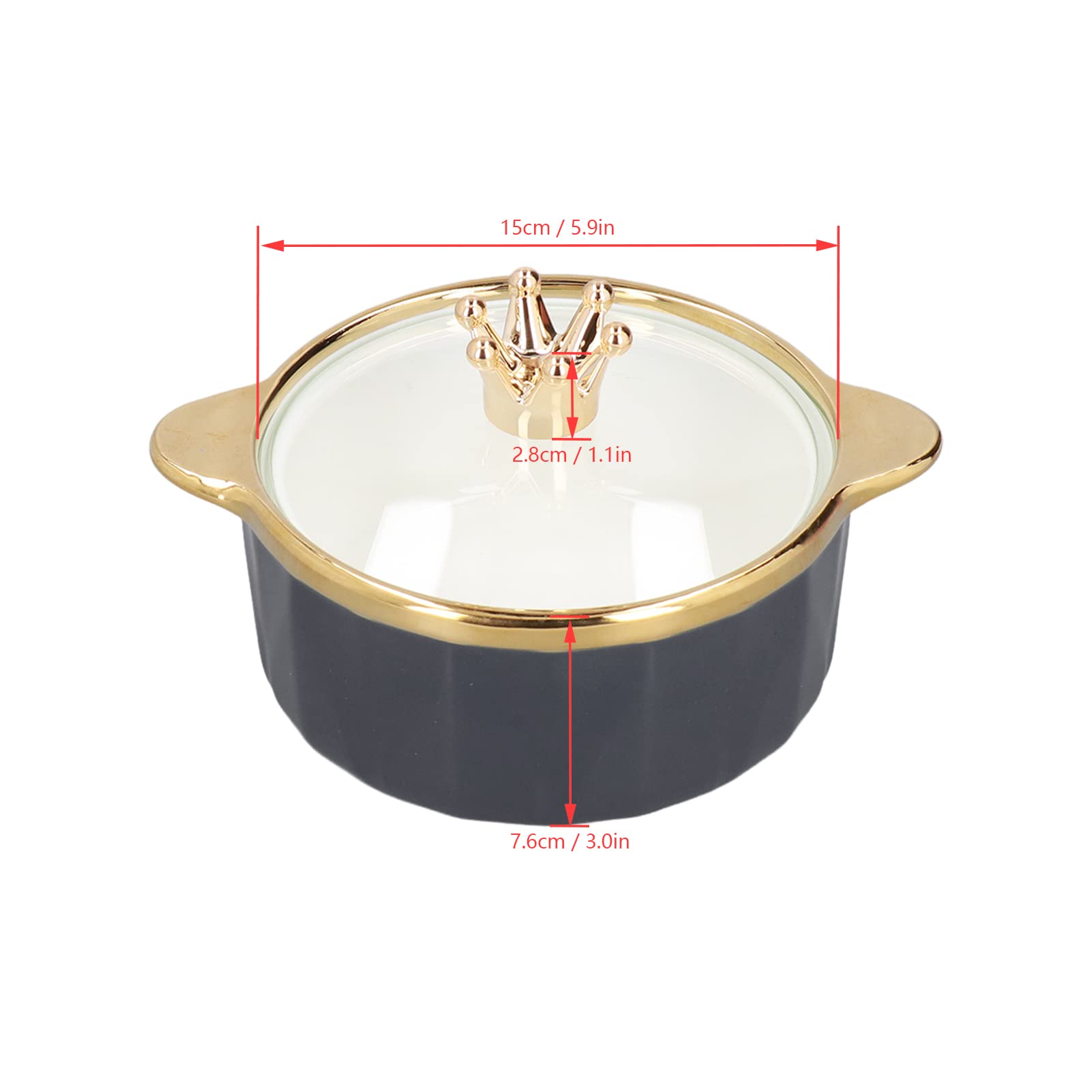 Milltrip Large Ceramic Bowl with Lid - 32oz Binaural Bowls for Soup, Rice, Salad & Instant Noodles - Durable Crown Design with Phnom Penh Handle (Dark Blue) - Perfect for Dining, Meal Prep & Kitchen Storage